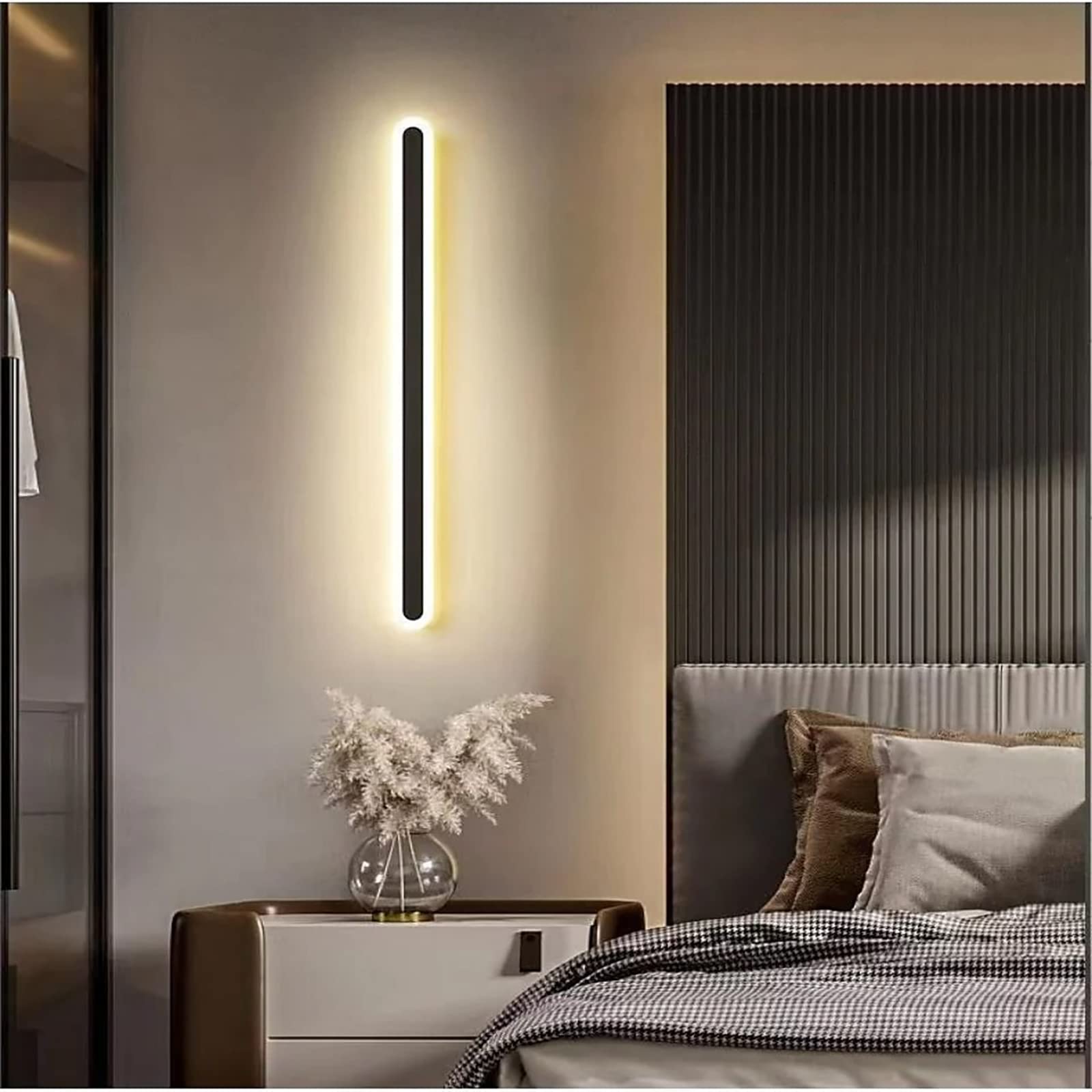 MHXZKHL Modern Long Strip LED Wall Lamp Nordic Style Linear Wall Light Aluminum Indoor Background Wall Sconce For Bedside Hallway Stairs(Size:80CM, 34W,Color:Black, Cool White)