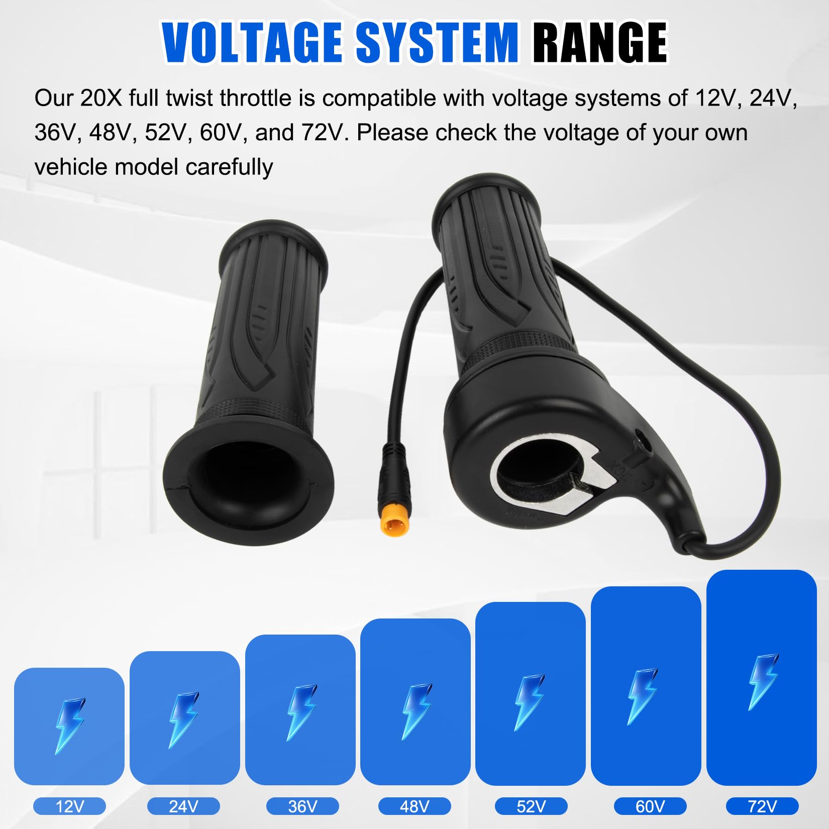 PSLER 20X Full Twist Throttle Grip for EBike,12V-72V 3 Pin E-Bike Throttle for 22.2mm Handlebar Electric Bike Scooter Motorcycle with Waterproof Connector — view 6
