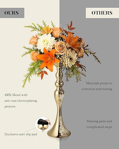 Miniatura 6 de 12 Pcs 15" Tall Centerpieces for Tables, Gold Flower Stand Centerpiece for Table Wedding Reception, Gold Trumpet Vases with Anti-Slip Pad for