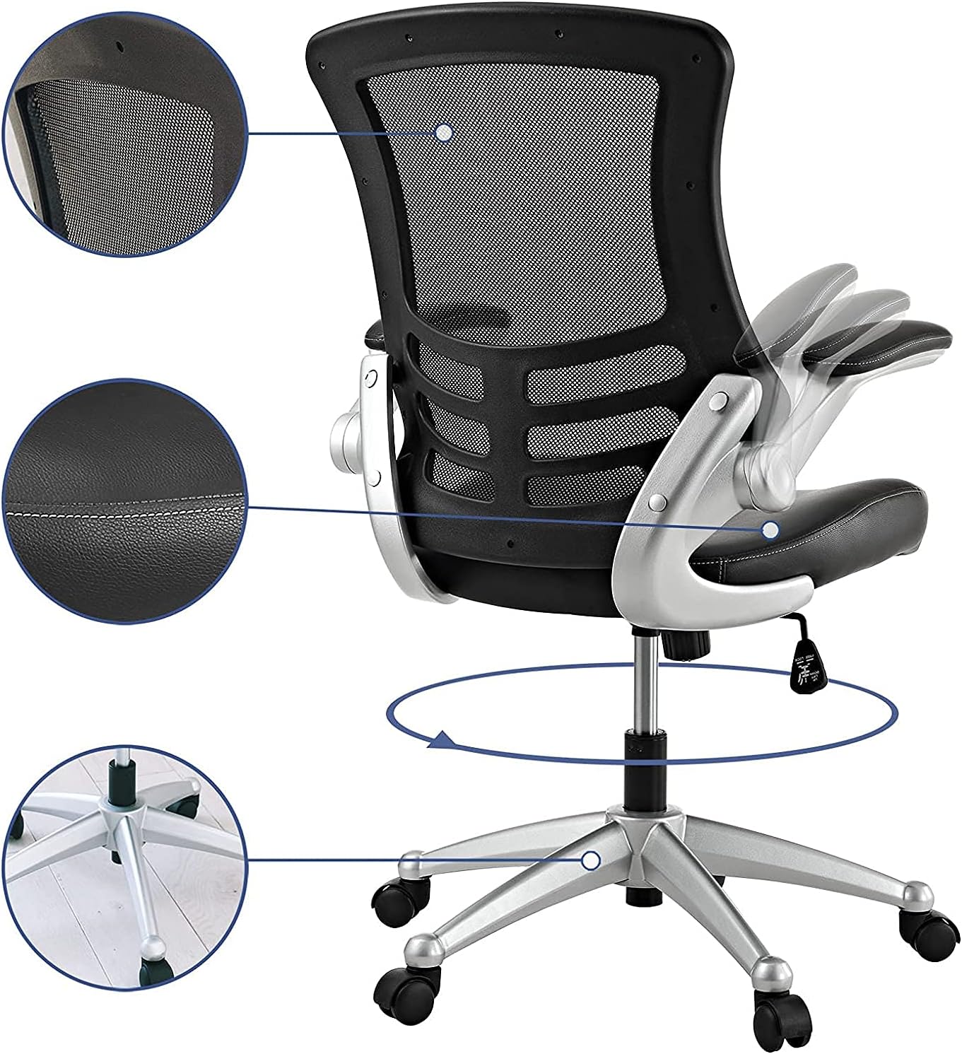 Modway Attainment Mesh Back and Vinyl Seat Modern Office Chair in Black