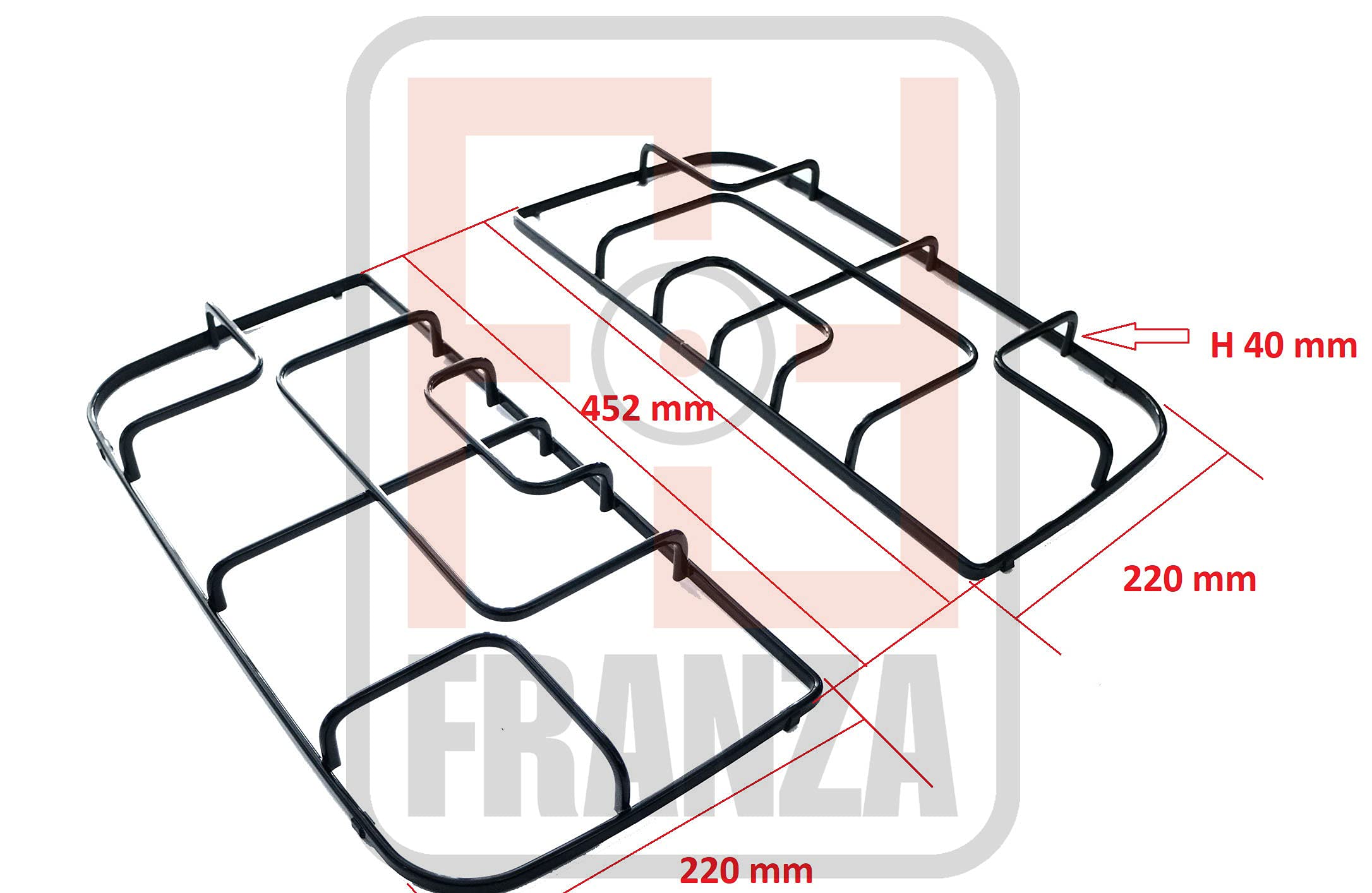 Franza - Kit 2 griglie in ferro smaltato nero lucido per Indesit Ariston 450 x 220 mm. C00114883 per cucina piano cottura 4 fuochi a gas serie PI631 - PI640 - P2769/KIT