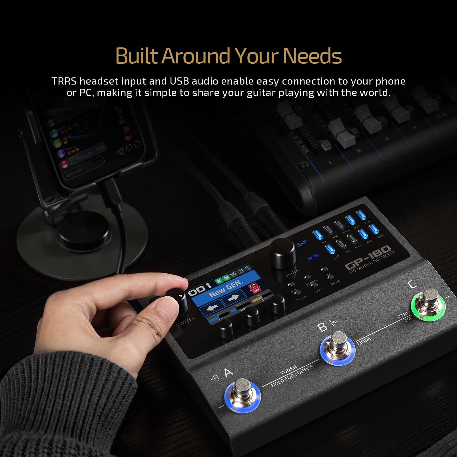 VALETON Processore multieffetto per chitarra con modellazione HD, 200+ effetti, supporto IR e NAM, looper, drum machine, interfaccia audio USB GP-180