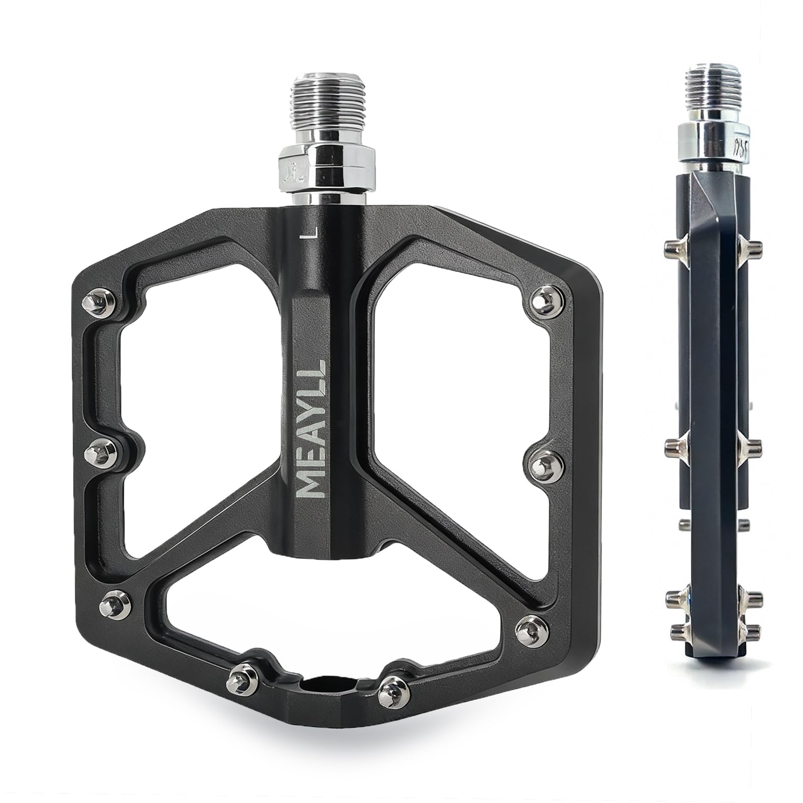 Fahrradpedale aus CNC-gefrästem Aluminium mit DU- und Abgedichtete Lager, Cr-Mo-Stahlachse, rutschfest mit 16 Nägeln, 9/16" Zoll Flat Pedale für MTB, Rennrad