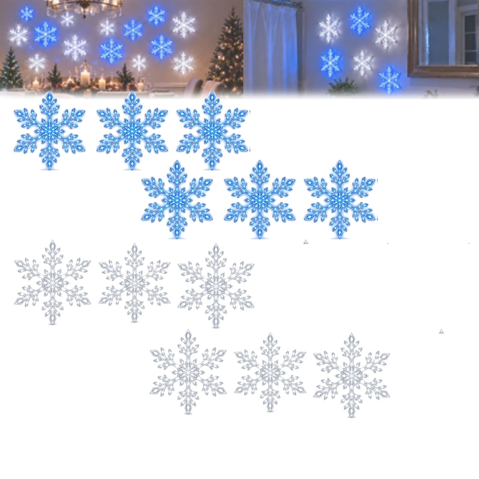 LED Snowflake Wall Lights, Light Up Snow Flake, 3D Snowflake Wall Glow (Mix,12pcs)