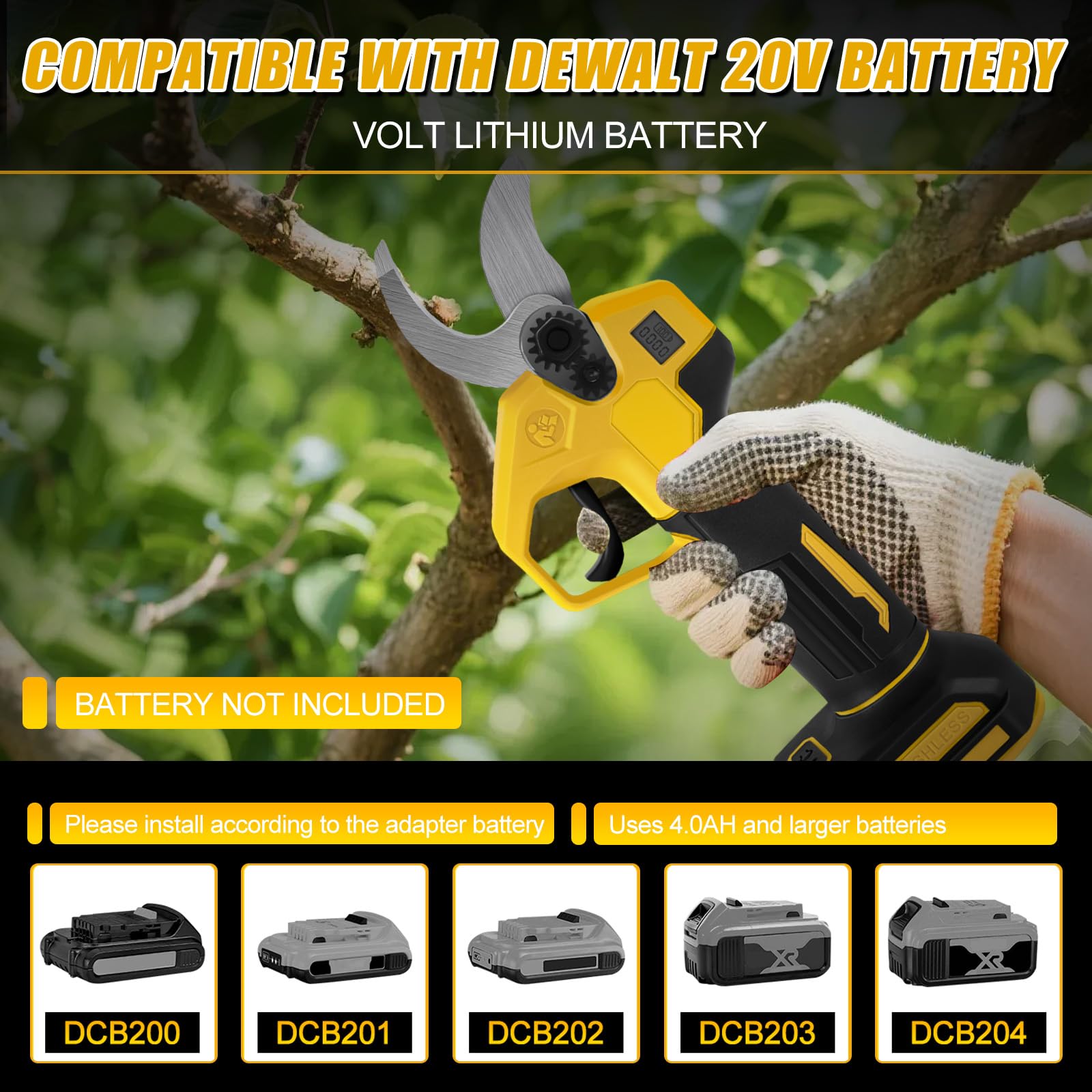 Tijeras de podar con batería compatibles con Dewalt 20 V, tijeras de podar eléctricas 2 en 1 con barra de extensión de 2 m, diámetro de corte máximo de 30 mm, pantalla LCD, tijeras de podar