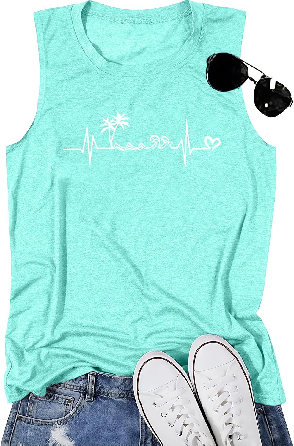 ALLTB ビーチタンクトップ レディース ビーチ ウェーブ ノースリーブシャツ ハワイアン オーシャンベスト ハートビートタンク