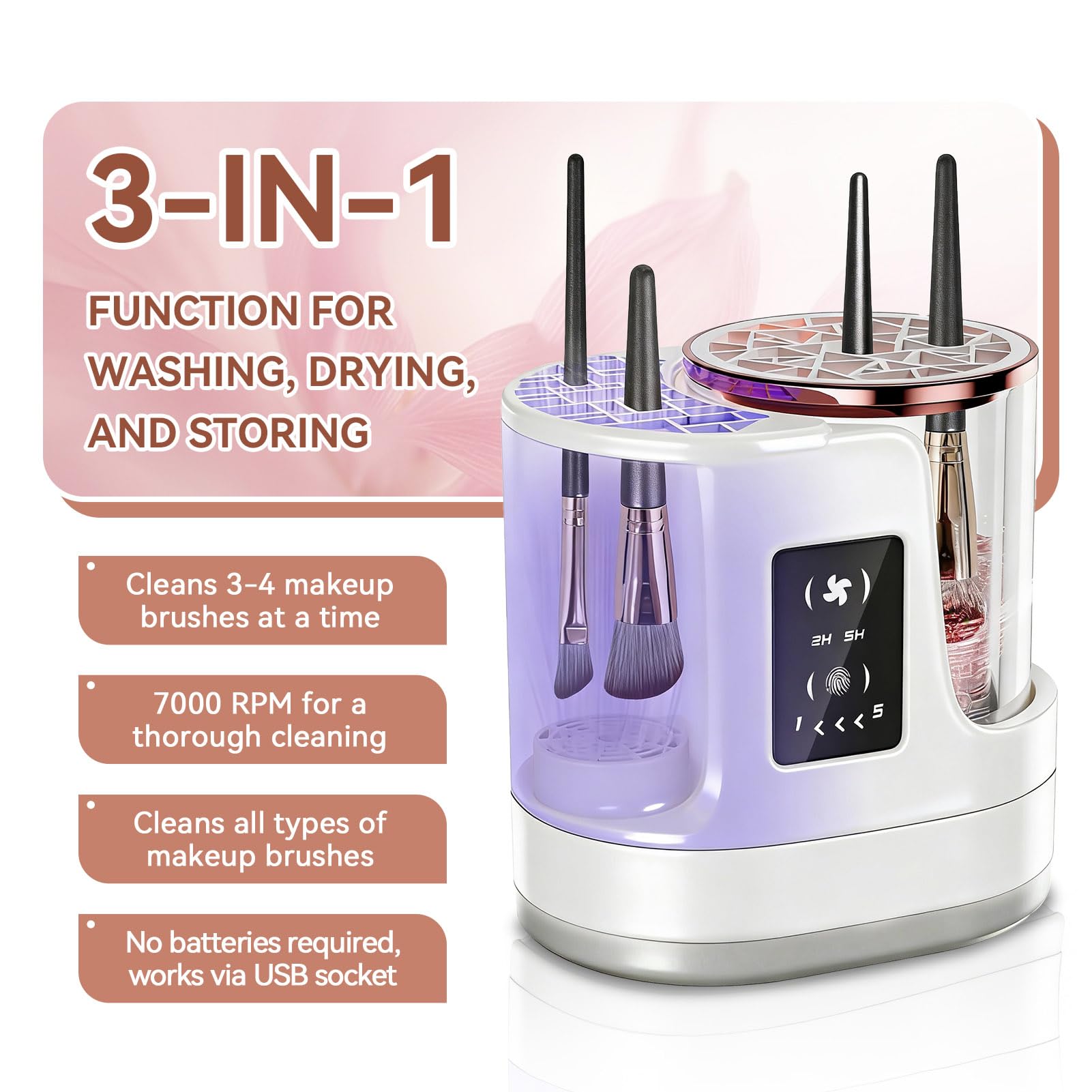 Máquina limpiadora de brochas de Maquillaje eléctrica, Limpiador de brochas de Maquillaje Desmontable, máquina Secadora, cepillos cosméticos eléctricos USB, Herramienta limpiadora