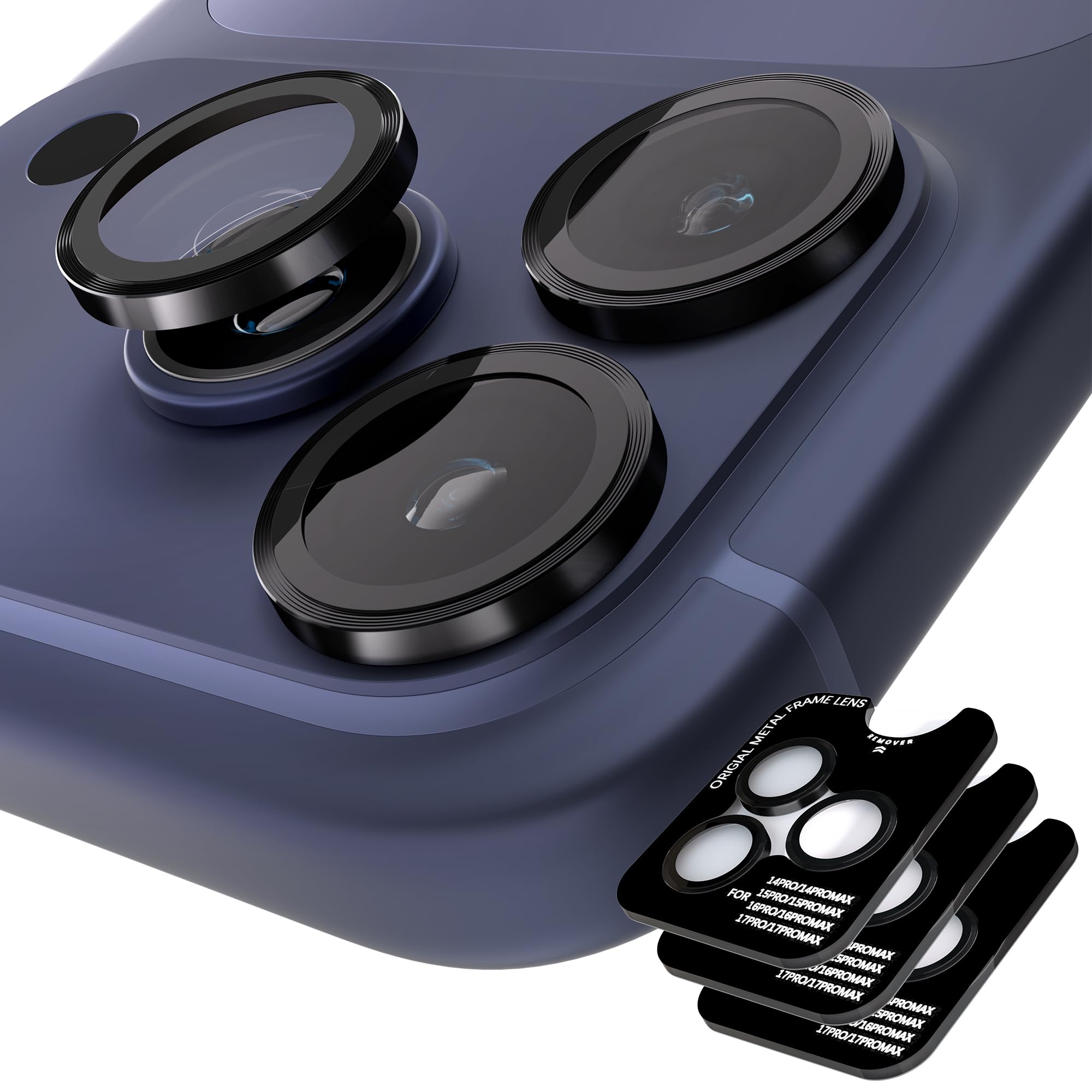 Orzero 9H Glass Camera Lens Protector for 17 Pro/17 Pro Max-Black, 3 Set
