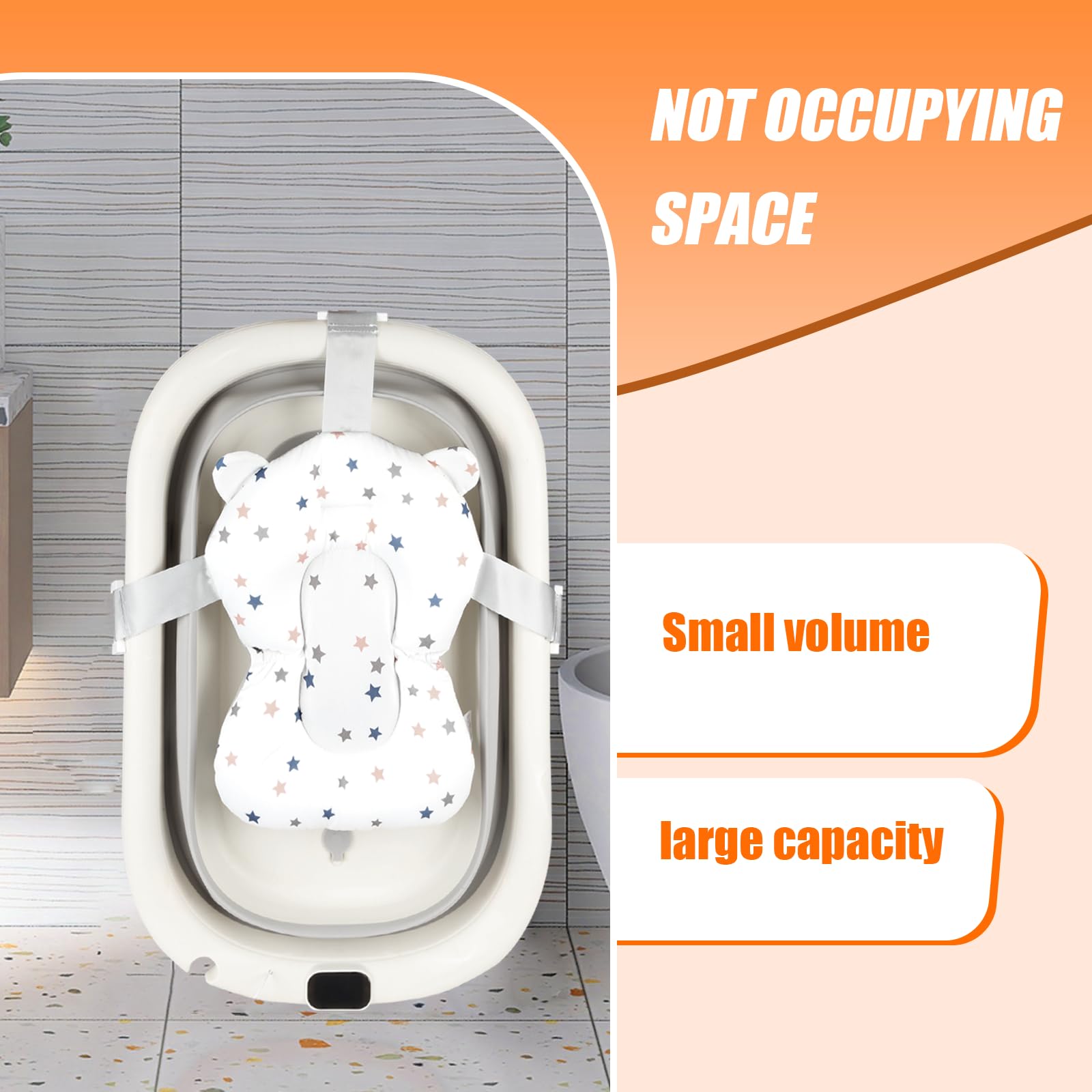 Baby Badewanne Faltbar mit Thermometer & Rutschfestem Badekissen – Tragbare Babybadewanne Ergonomisch, Platzsparend & Sicher – Für Neugeborene bis 3 Jahre, Baby Bathtub-WX44701