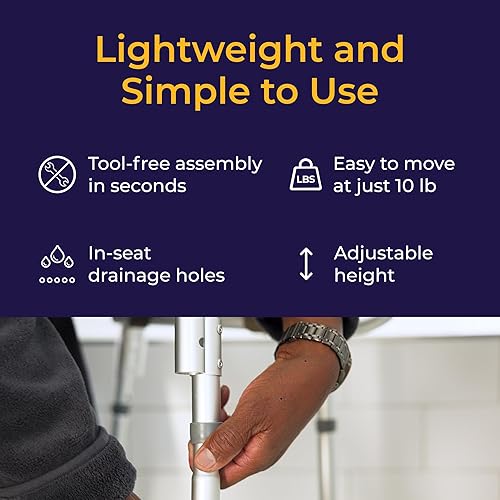 Miniatura 6 de Silla de ducha Drive Medical con respaldo y brazos acolchados - Asiento de baño ajustable para seguridad y comodidad - Construcción ligera de