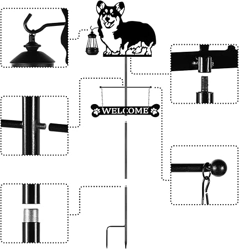 Miniatura 6 de Letrero de bienvenida de perro con silueta solar de 51 pulgadas con linterna, decoración de Corgi para exteriores, para jardín, patio, césped,