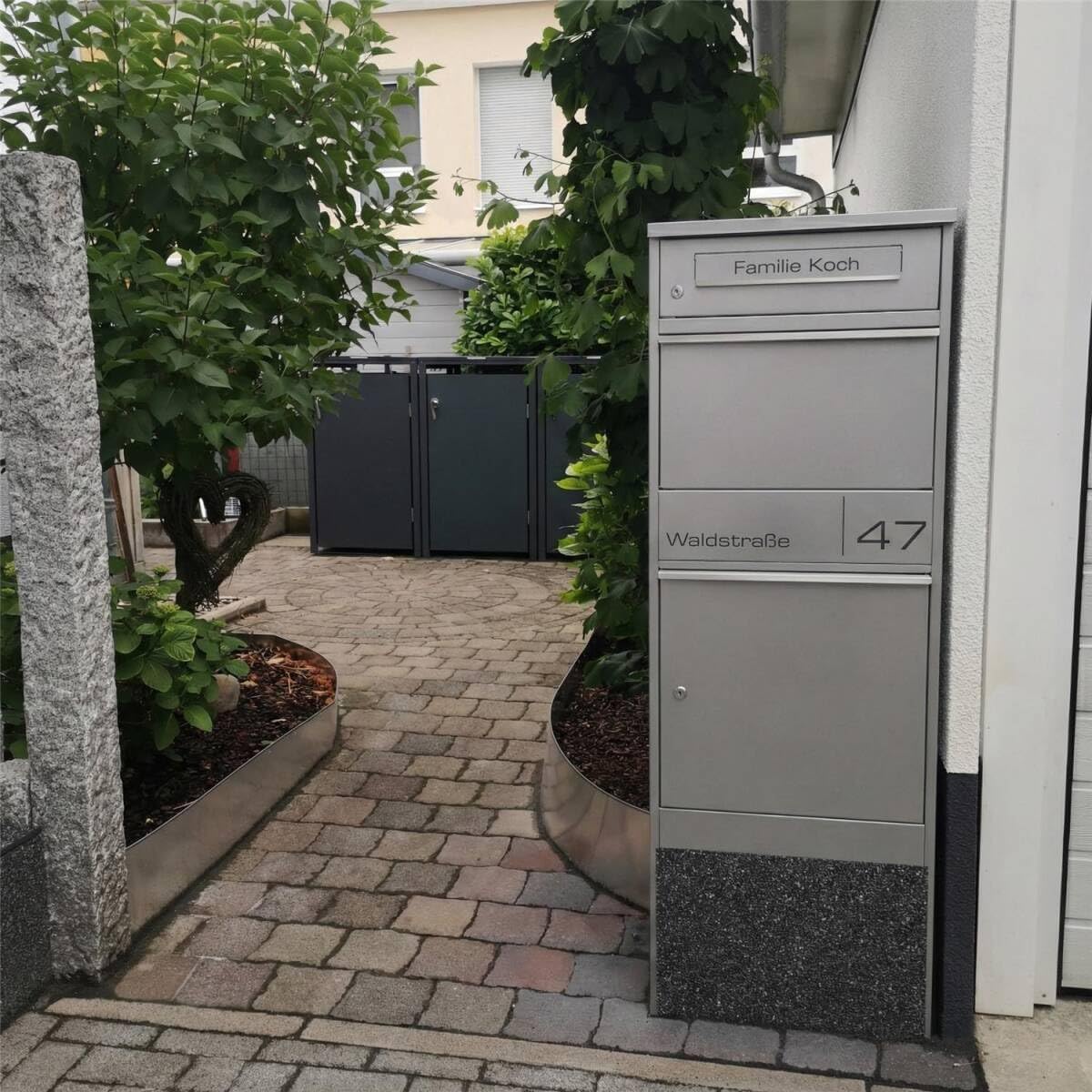 Outdoor Parcel Box Large in Grey RAL9007 - Letter Box with Parcel Compartment Personalised with Engraving - Standing Letter Box with Stainless Steel Name Plate Powder Coated Rustproof and