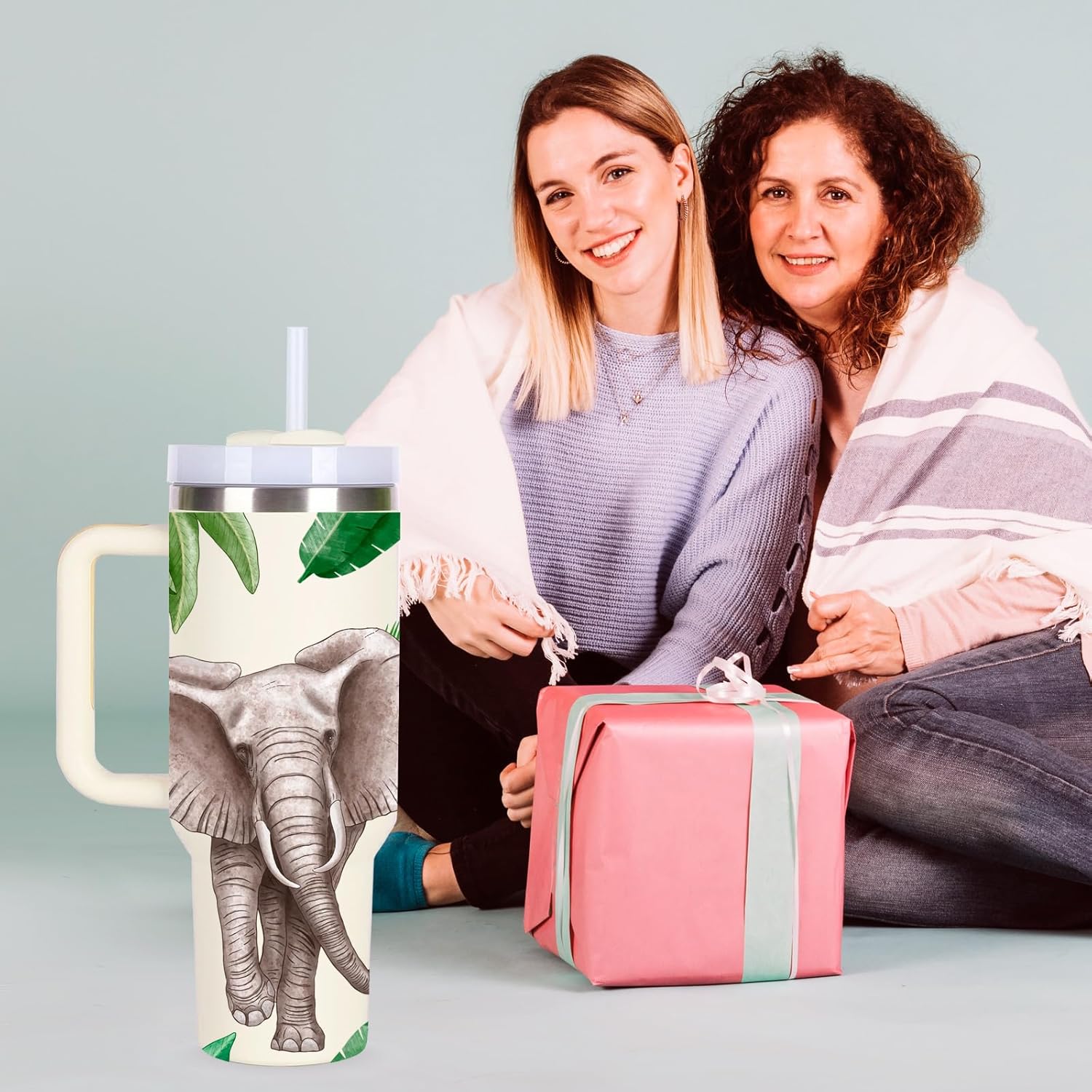 momocici 40oz Elephant Tumbler with Handle Gifts for Women.Elephant Lover Cups Tumbler Gifts for Women.40 oz Birthday Christmas Elephant Cup Tumblers for elephant lover. - Image 3