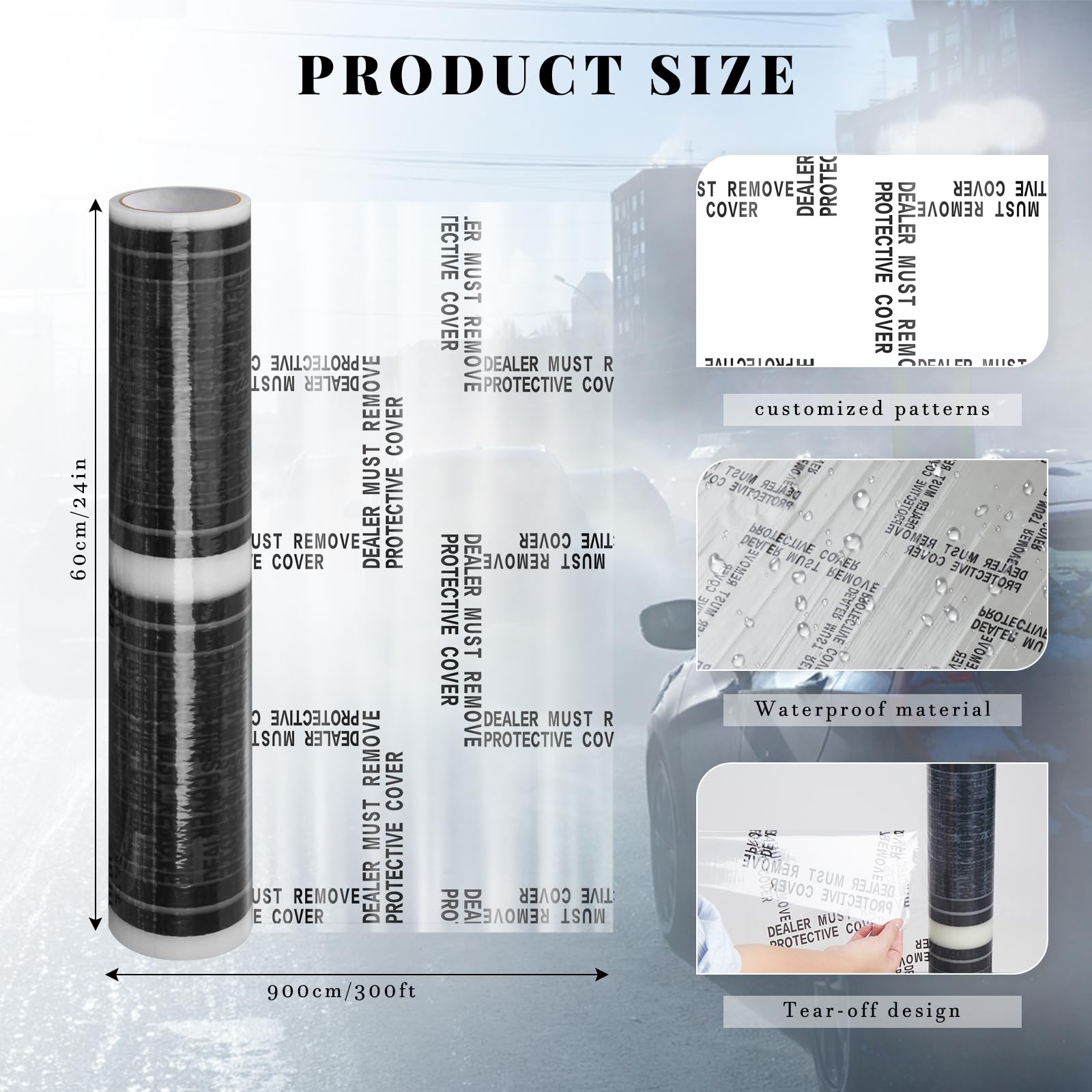 Ireer 24" x 300' Car Care Products Auto Adhesive Plastic Floor Mat Car Carpet Protector Film