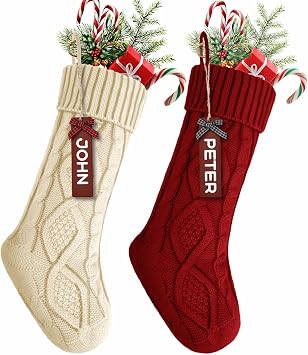 YOGINGO 2 Pack Christmas Stockings - Personalized Christmas Stockings, Large 18 Inches Christmas Stocking Hold All Surprises, Knitted Gift Stockings & Farmhouse Christmas Decor