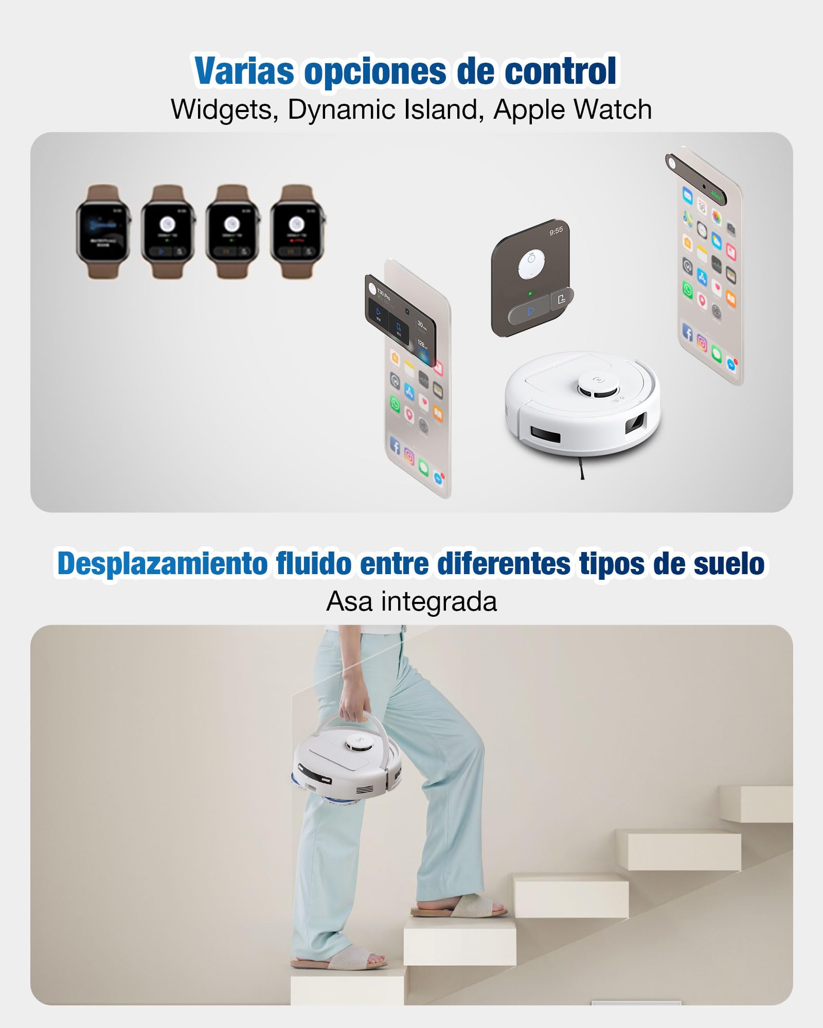 ECOVACS DEEBOT Mini Robot Aspirador y fregasuelos, 9000 Pa | Antienredos ZeroTangle 2.0, TrueMapping 2.0, Secado a 45 ℃, autovaciado, fregado Inteligente, autolimpieza