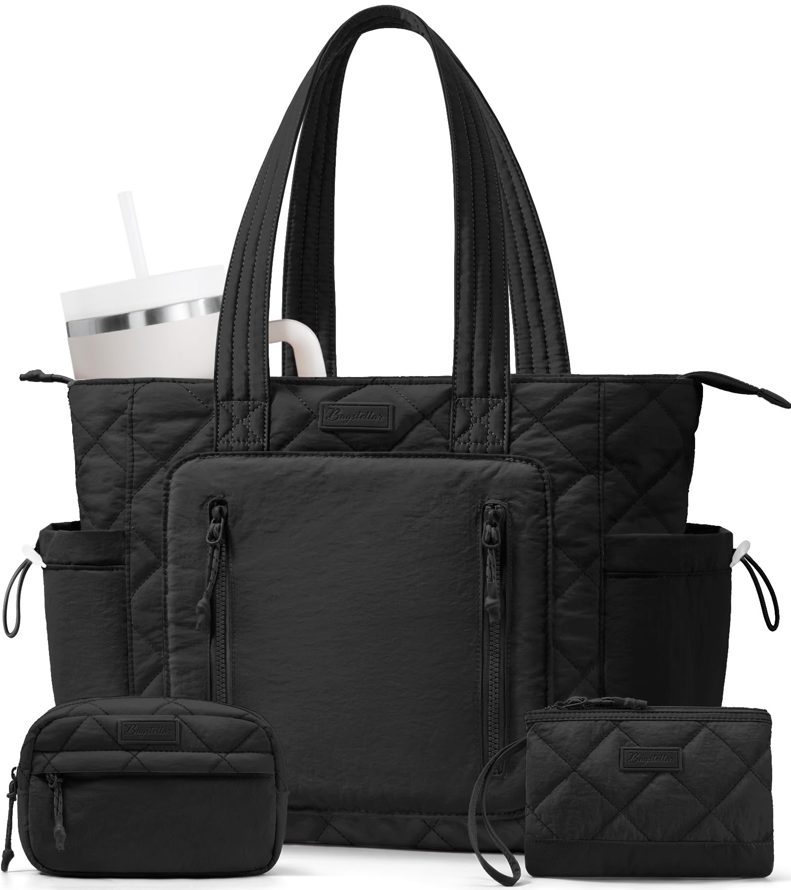 Bagstellar Puffer Tote Bag for Women, Lightweight Puffy Work Laptop Handbag | Quilted Teacher Nurse Carry On Purse with Zippe