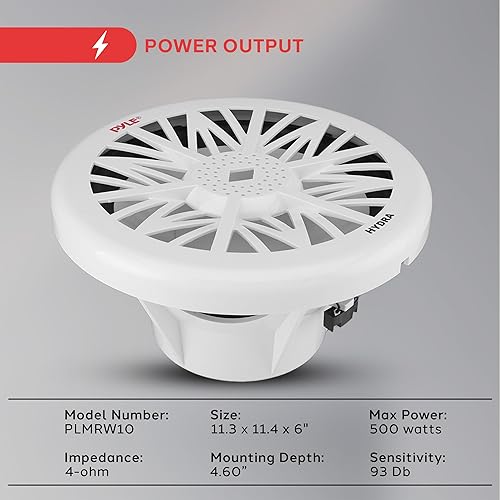 Miniatura 5 de Pyle Subwoofer de audio marino para exteriores de 10 pulgadas, altavoz de graves blanco impermeable de 500 vatios para sistema de sonido estéreo