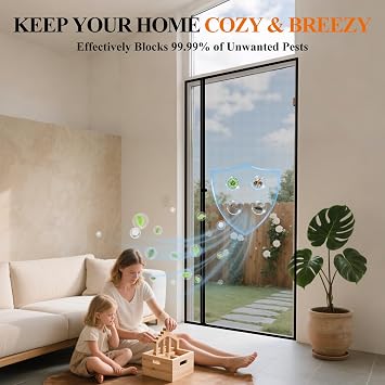 Magnetic Screen Door, Fits 32'' x 80'' Door(Screen Size 34'' x 81''), Black
