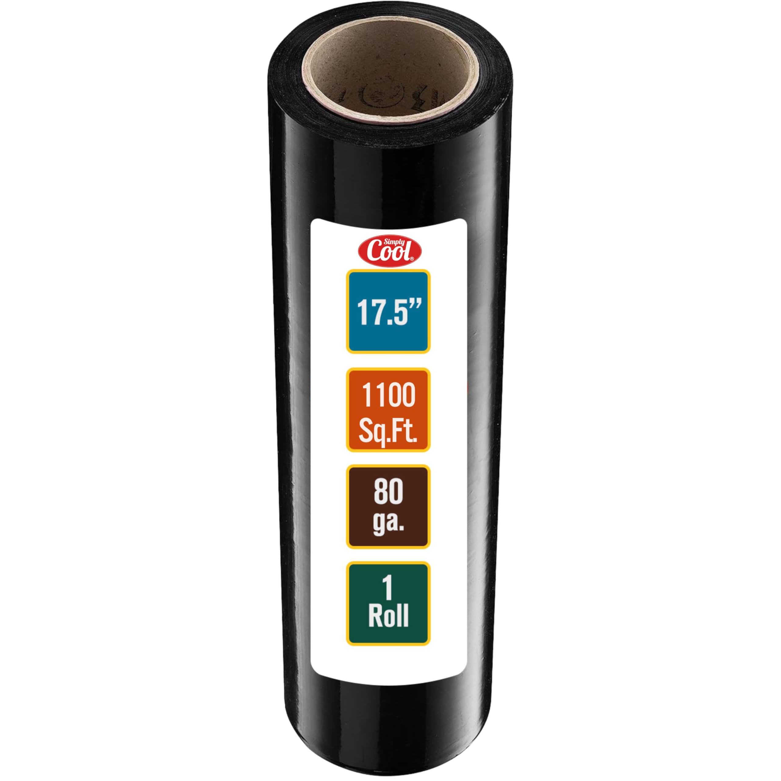 Simply Cool Black Stretch Wrap Industrial Strength Extra Thick 17.5" 1100 SqFt 80 Gauge Shrink Wrap Roll for Moving Supplies, Furniture, Pallets,