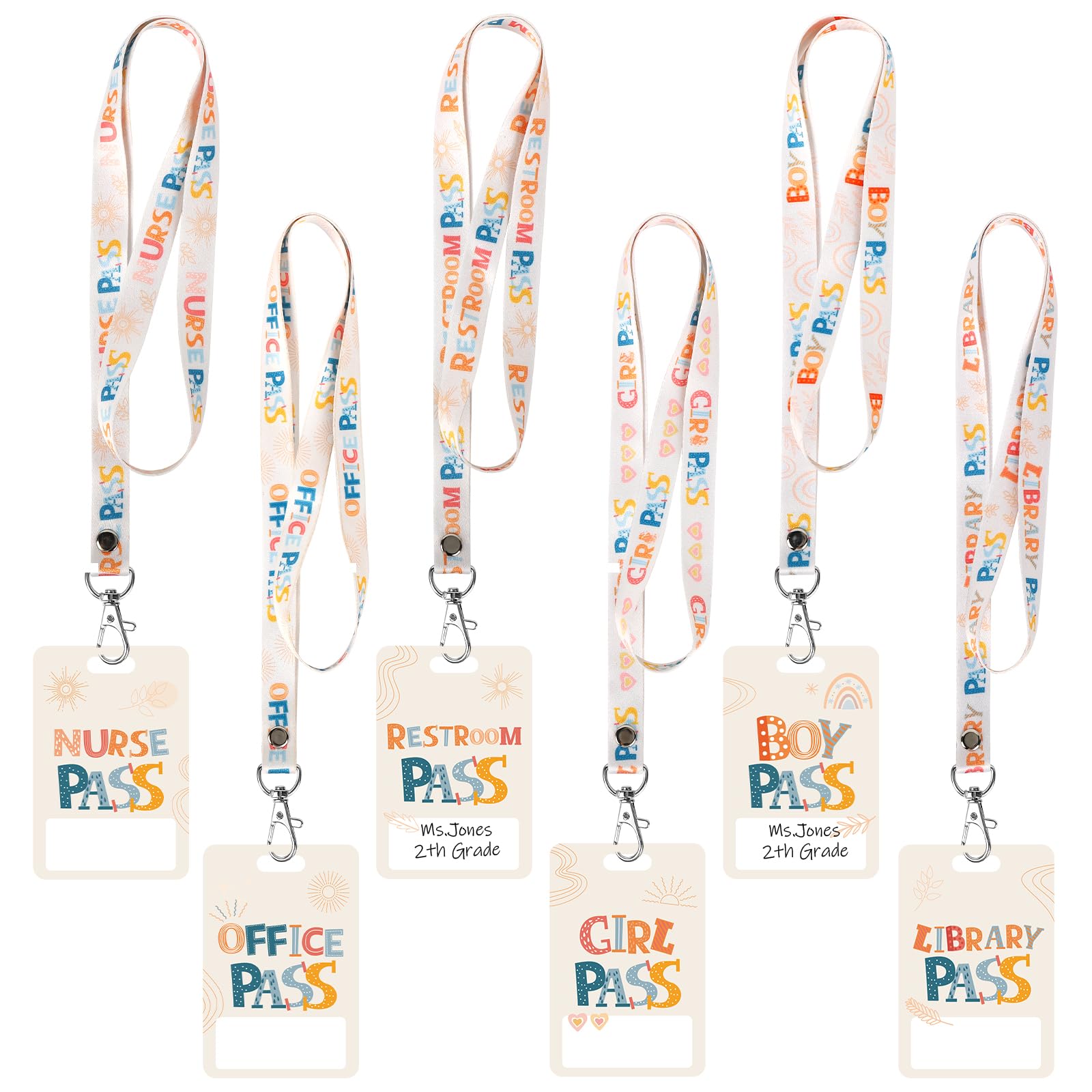 6 Sets Hall Passes for Classrooms, PVC Hall Lanyards Passes for Hall Bathroom Library Office Boy Girl and Nurse Ideal for Classroom School Supplies. (