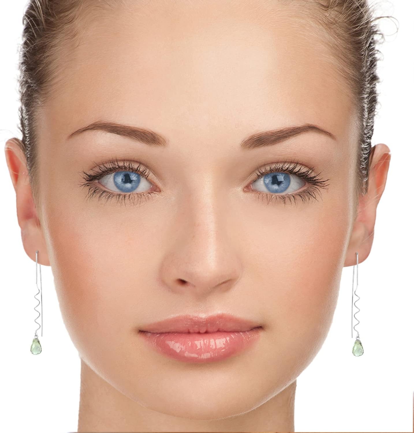 Galaxy Gold GG 14k Solid Gold Green Amethyst Thread Earrings - Image 5