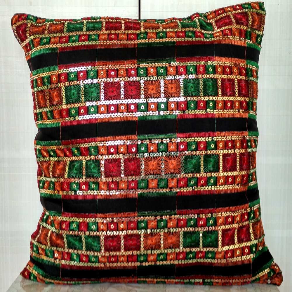 griiham Silk Multicolor & Black Cushion Cover Size 16 * 16 1 pc