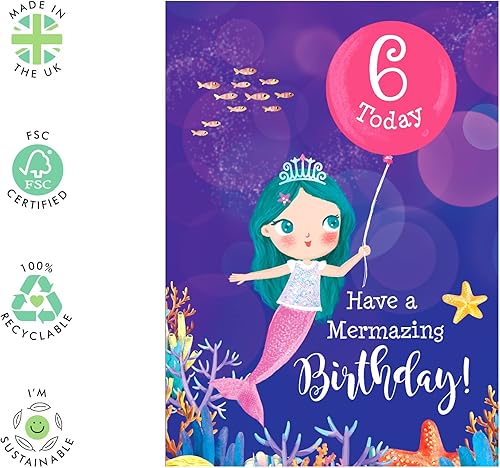 Miniatura 2 de CENTRAL 23 Tarjeta de sexto cumpleaños para niñas – Mermazing Mermaid 6th Bday – Seis años – Tarjeta de felicitación de feliz 6º cumpleaños para