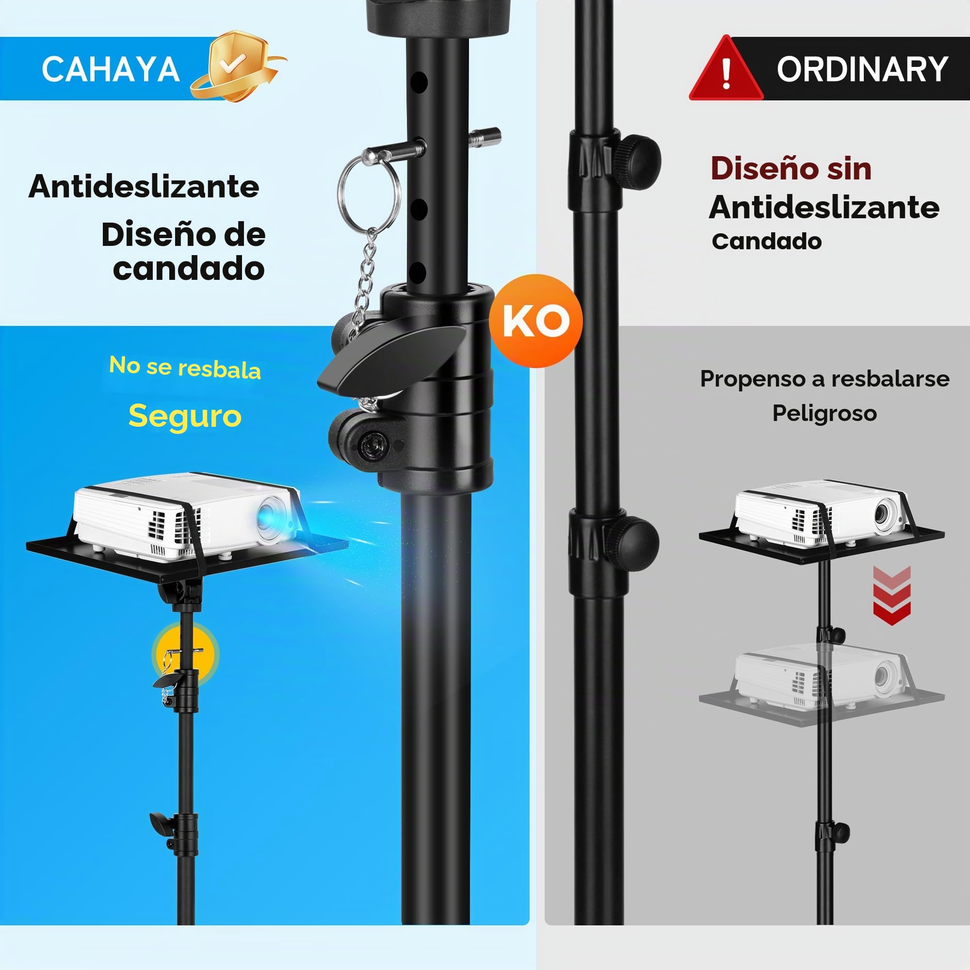 CAHAYA Soporte Proyector Suelo Ajustable – Atril Proyector con Bandeja Soporte para Teléfono de Cuello de Ganso y Ruedas Giratorias de 360° para Reuniones, Hogar y Uso Exterior