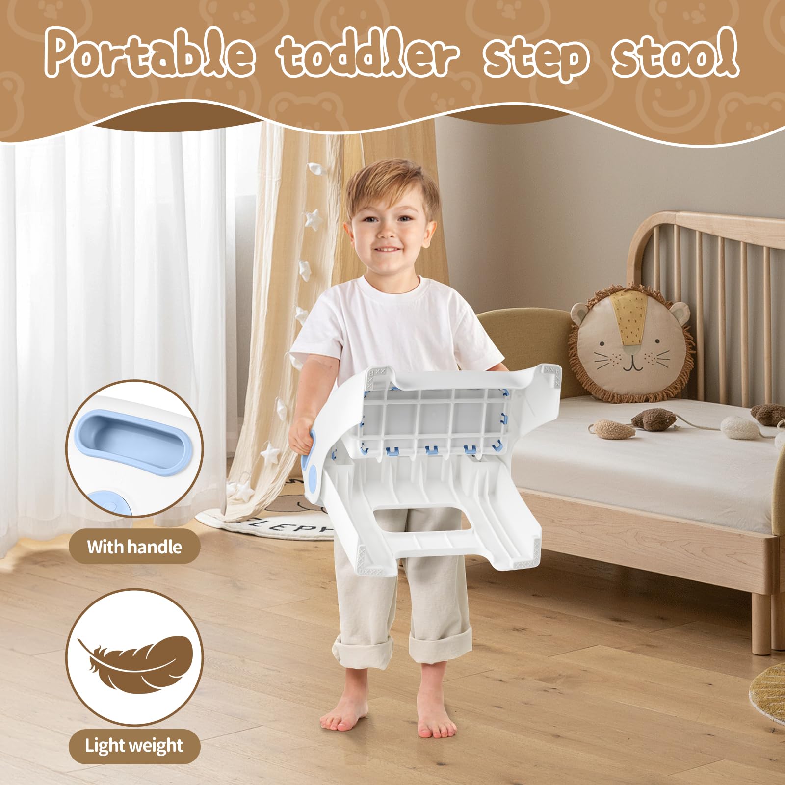 Nookty - Taburete plegable de 2 escalones con diseño de oso lindo para niños pequeños para fregadero de baño y entrenamiento de orinal, taburete antideslizante de doble altura, portátil y fácil de