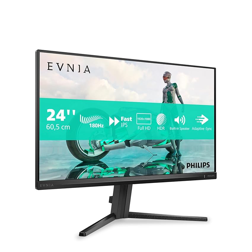 PHILIPS Evnia 24M2N3200S - Monitor da gioco FHD da 24 pollici, 180 Hz, 0,5 ms, FreeSync Prem., G-Sync comp. (1920x1080, HDMI 2.0, DisplayPort 1.4) nero-grigio