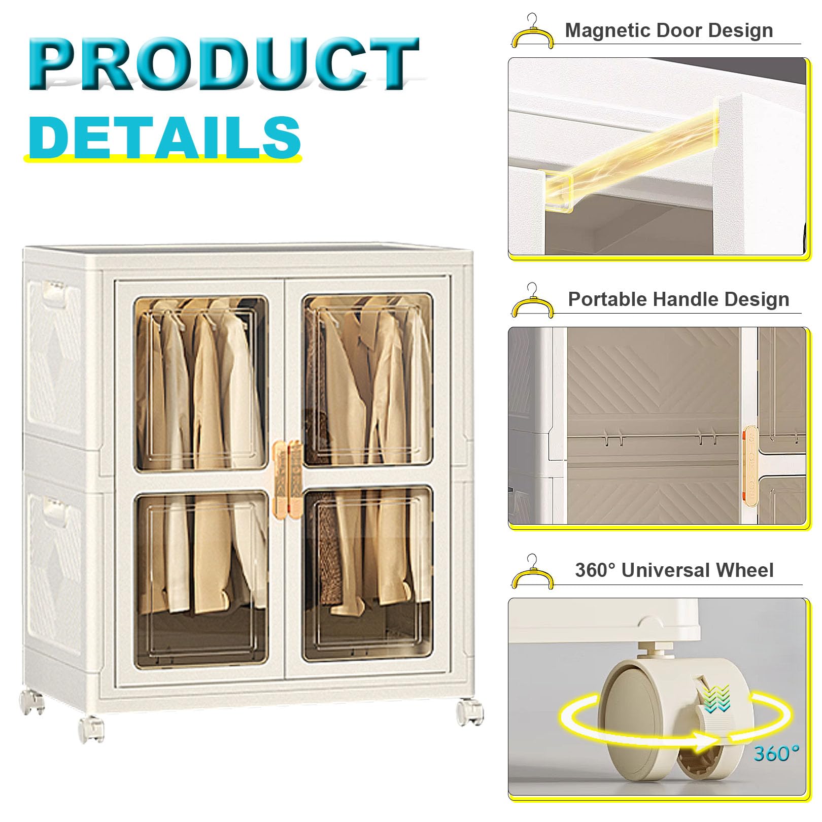 クローゼットページです。 Amazon｜ポータブルクローゼット、磁気ドアとホイール付き