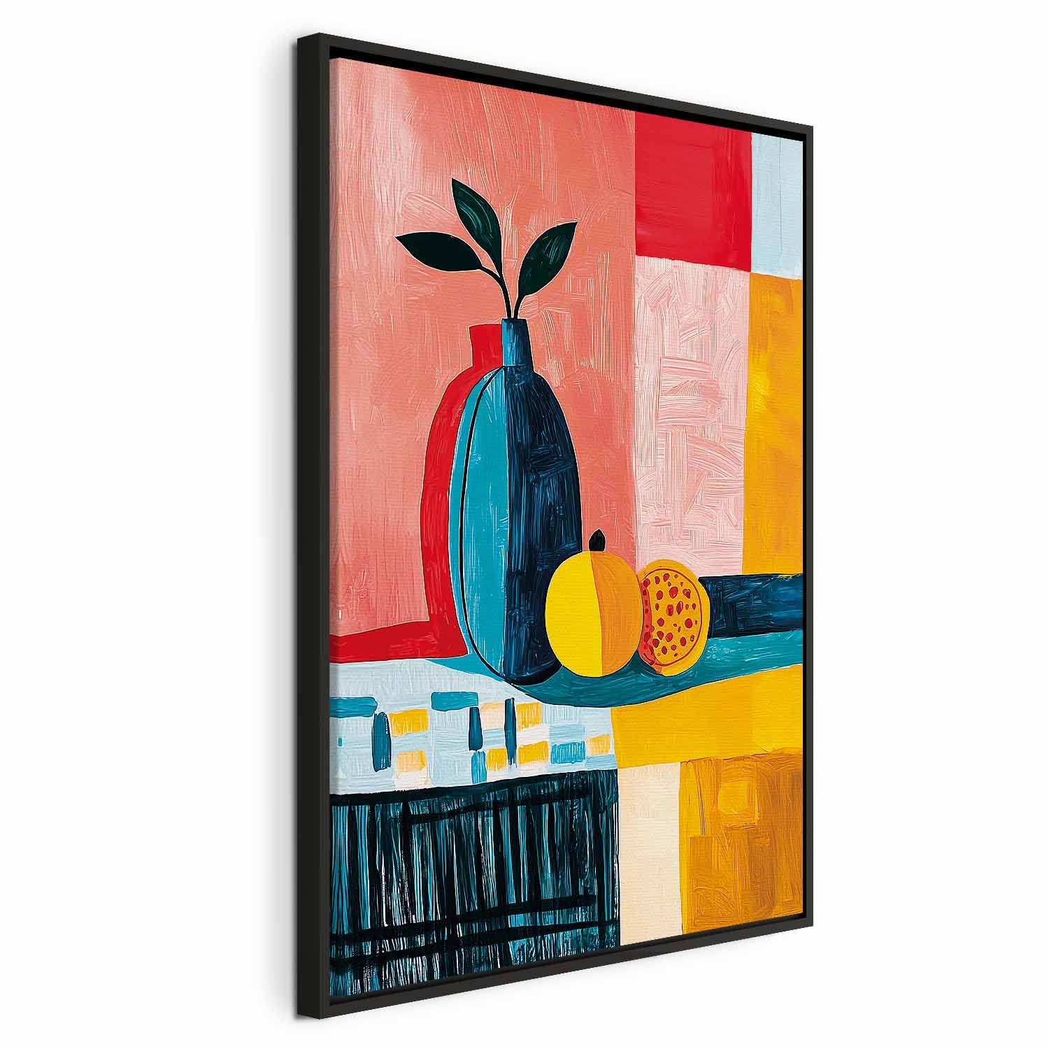 murando - Obraz na Płótnie Strukturalnym z Czarną Ramą American Box Martwa Natura Wazon i Owoce 80x120 cm - Duży Nowowczesny Obraz na Ścianę - Elegancka Dekoracja Ścienna do Salonu j-H-10001-b-a