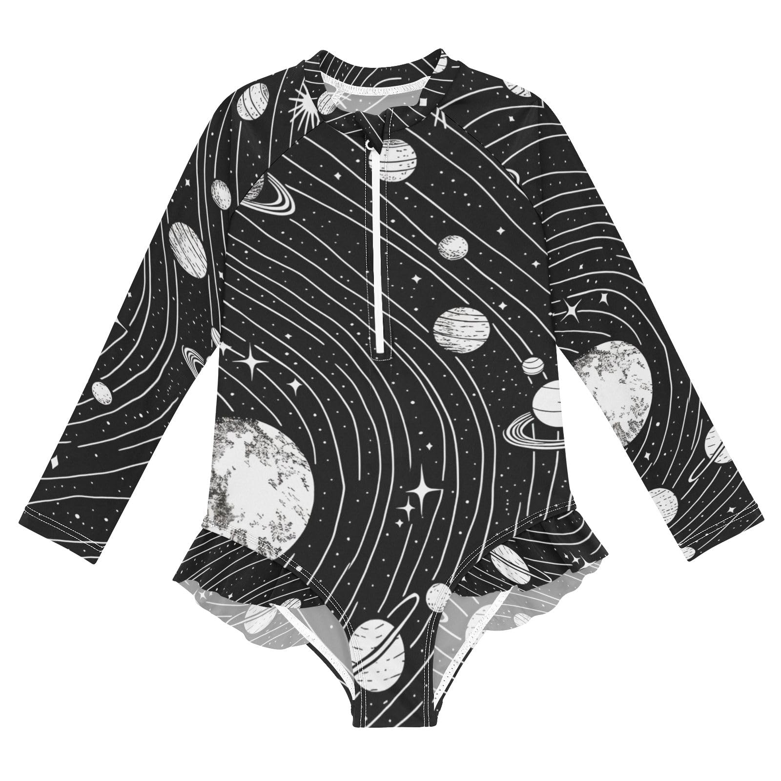 ALAZA Swimsuit for Girls Long Sleeve Rashguard Bathing Suit Galaxy Illustration Quick Dry 4T