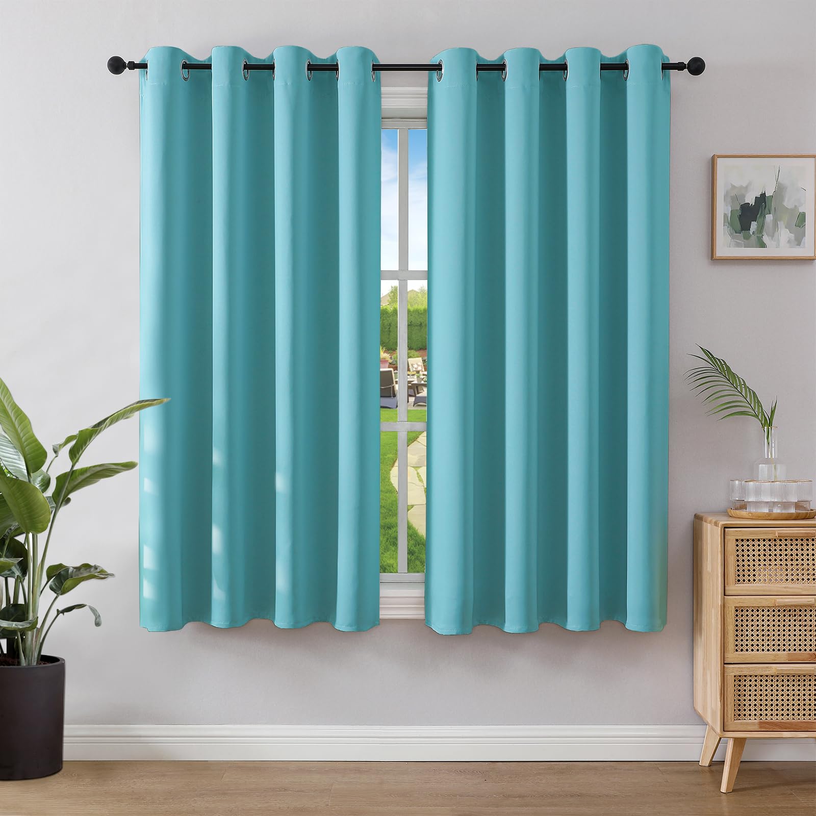 Joydeco Blickdichte Vorhänge mit Ösen Gardinen 2er Set, Verdunkelungsvorhang Thermovorhang Hitzeschutz, Ösenvorhang für Schlafzimmer Wohnzimmer (2xH137xB117,Cyanblau)