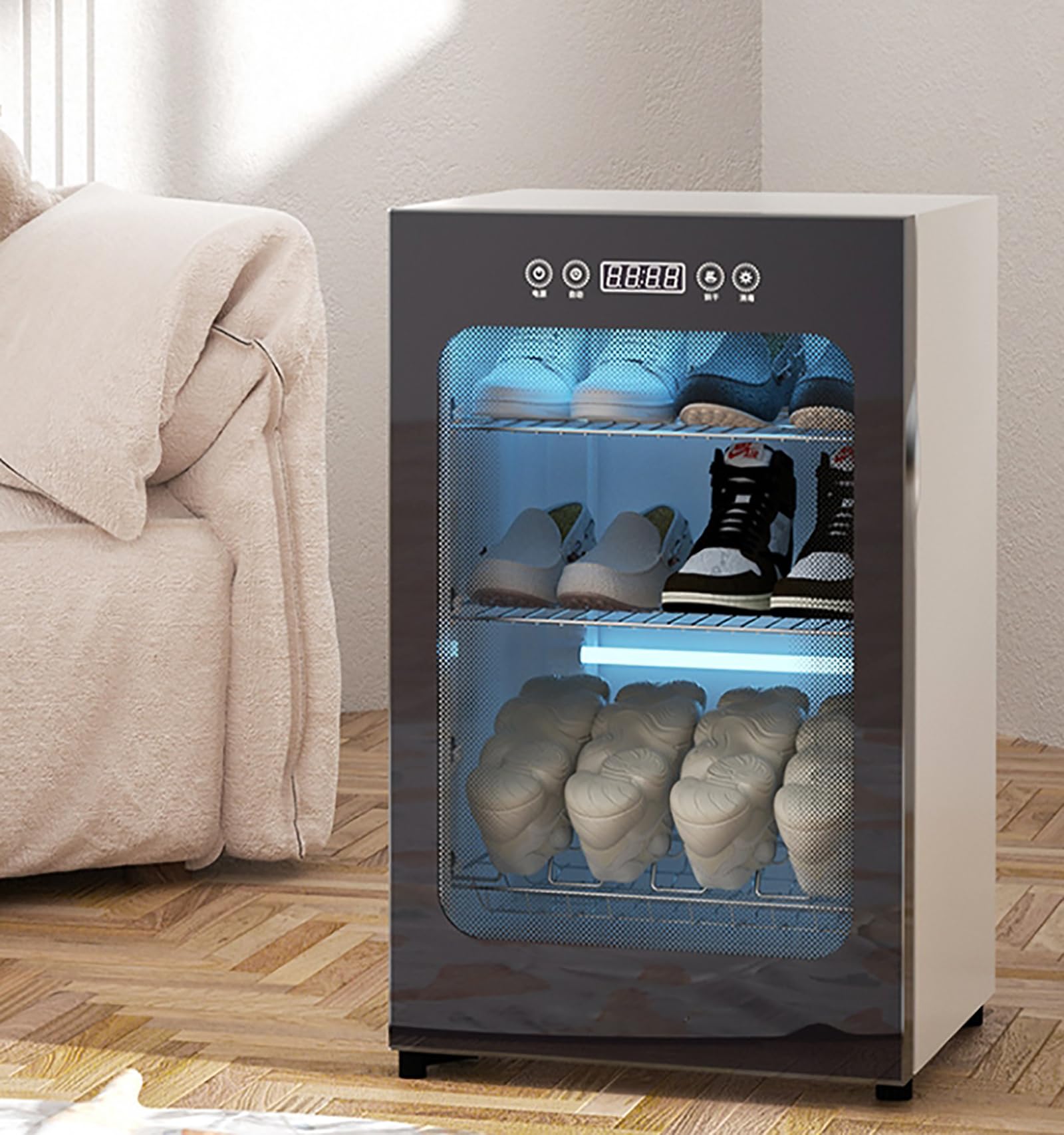 Armoire à chaussures avec 3 couches, température constante de 60 ℃, circulation d'air chaud pour un séchage rapide de diverses chaussures