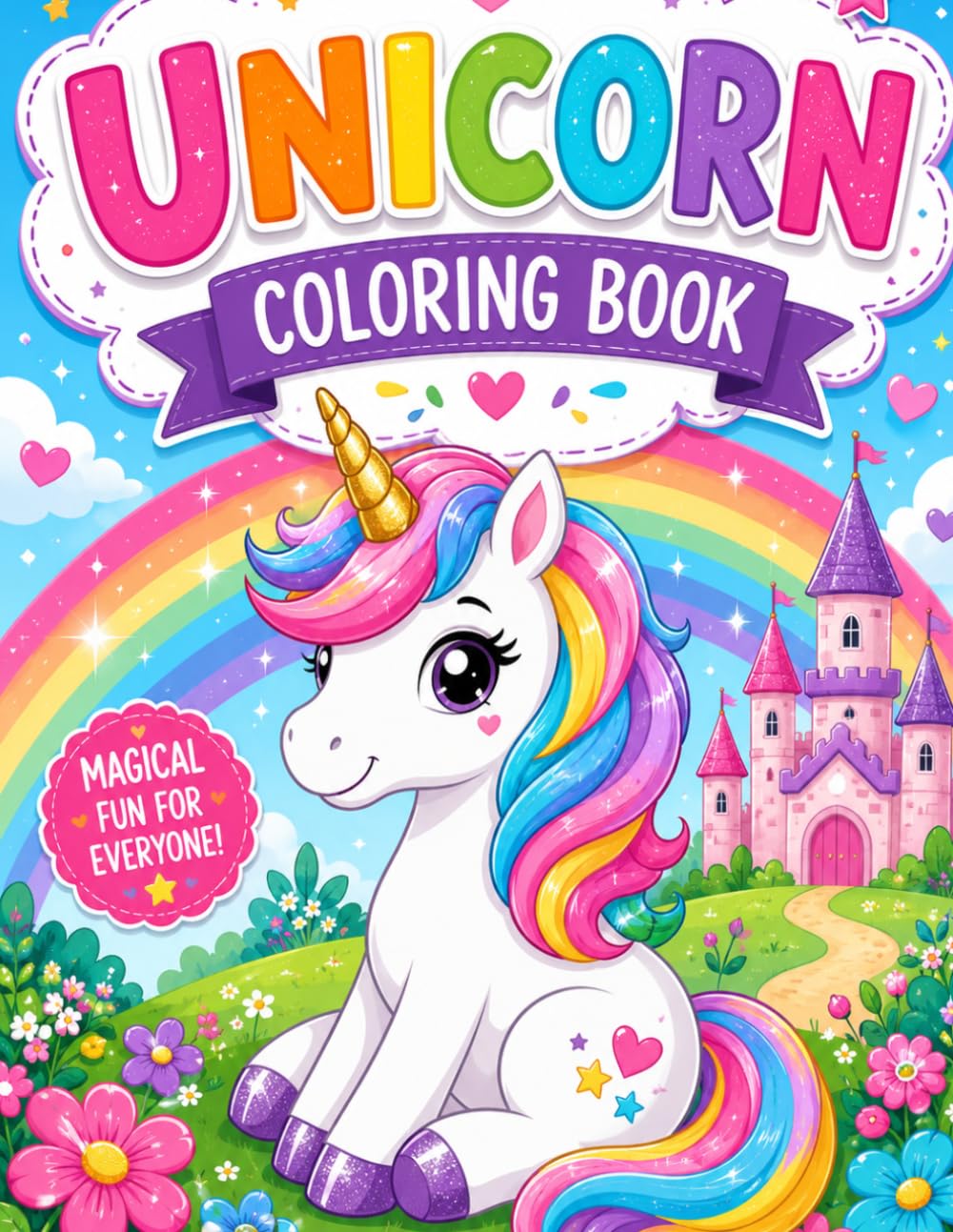 Unicorn Coloring Book: Unicorn Coloring Book for Kids Ages 3 to 8, Cute, Easy, and Magical Coloring Pages Featuring Unicorns, Rainbows, Stars, and Fantasy Adventures