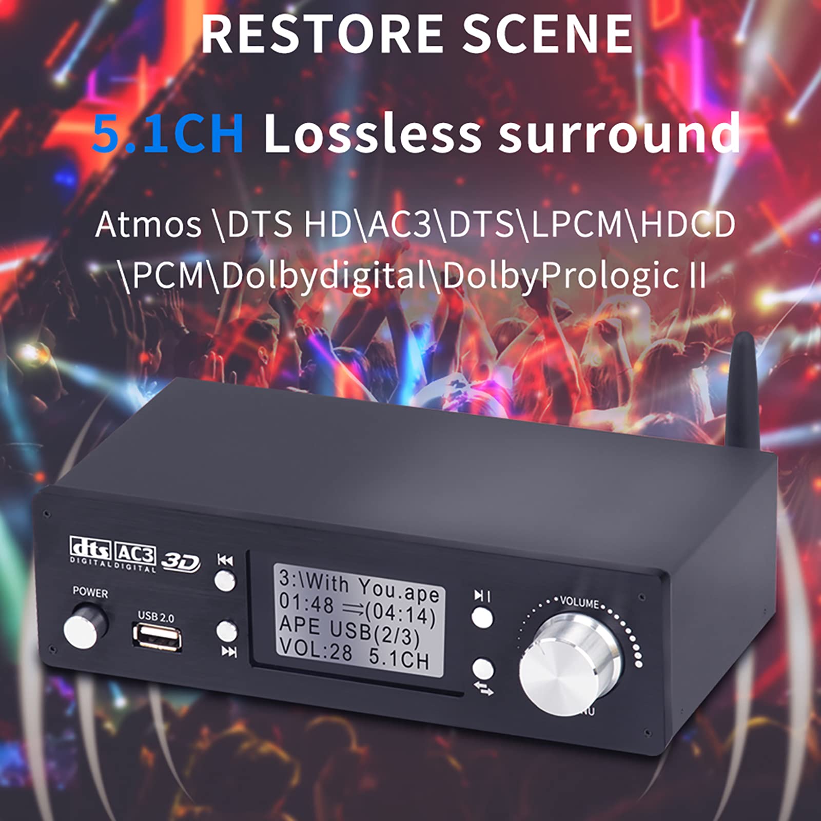 Décodeur Audio, convertisseur Audio numérique vers analogique, avec décodeur Audio DSP 5.1 24 bits/192 kHz, convertisseur Audio coaxial numérique SPDIF Toslink vers RCA stéréo Anal