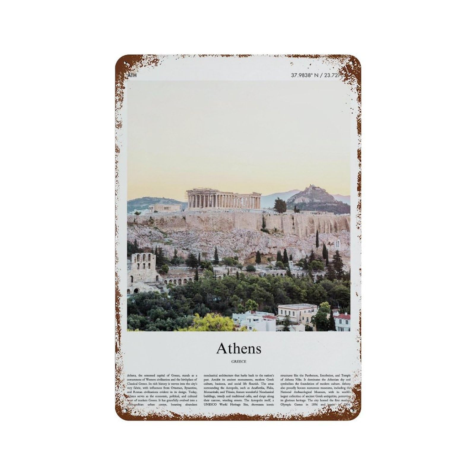 xiaoxiaoshen Athens Greece City Scenery Wall Decor Art Metal Tin Poster Modern Home Decor Art Home Bar Shop Decorations Vintage Sign 30x20cm