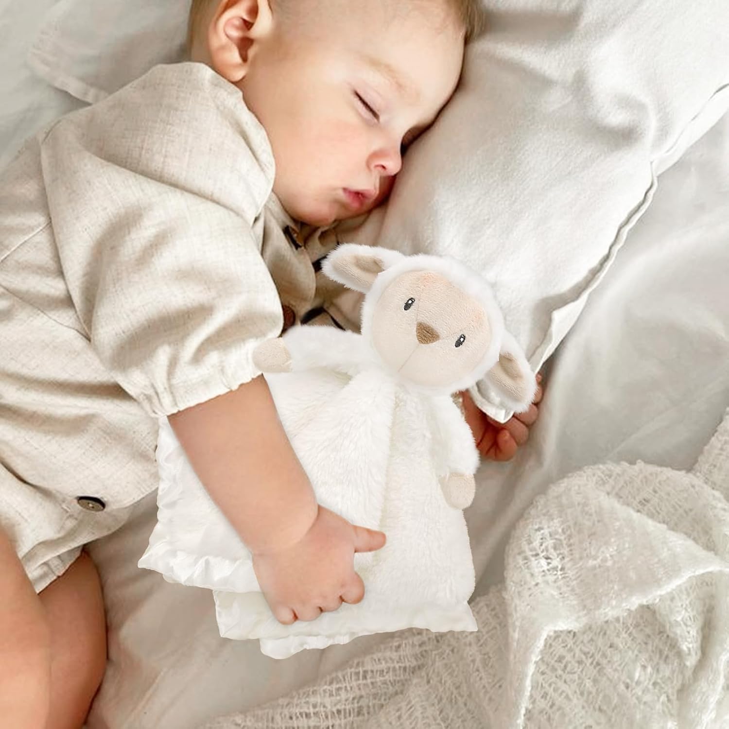 Baby Security Blanket for Boys Girls, Lovey Soft for Newborn Cute Lamb Snuggle Toy Plush Stuffed Animal, White 16 Inch - Image 3