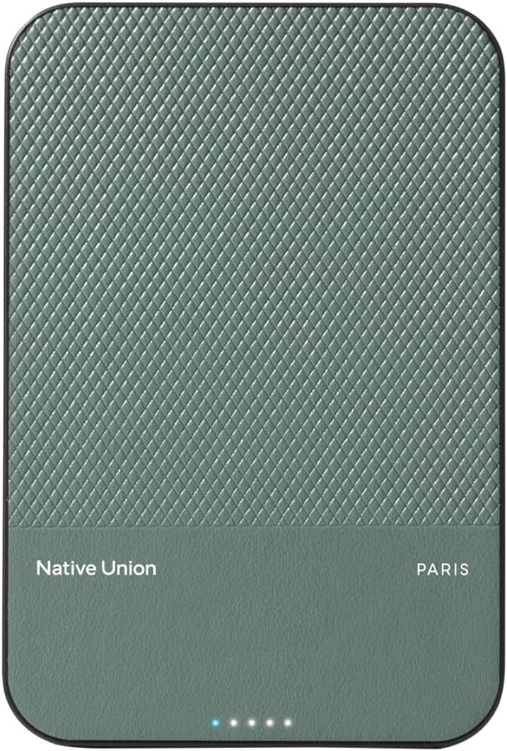 Native Union (Re)Classic Power Bank | Magnetic - MagSafe Compatible 5000mAh 15W Portable Charger - USB-C Cable Included - Compatible with iPhone Air, 17 Pro Max, AirPods Pro Gen 3 & More (Slate Green)