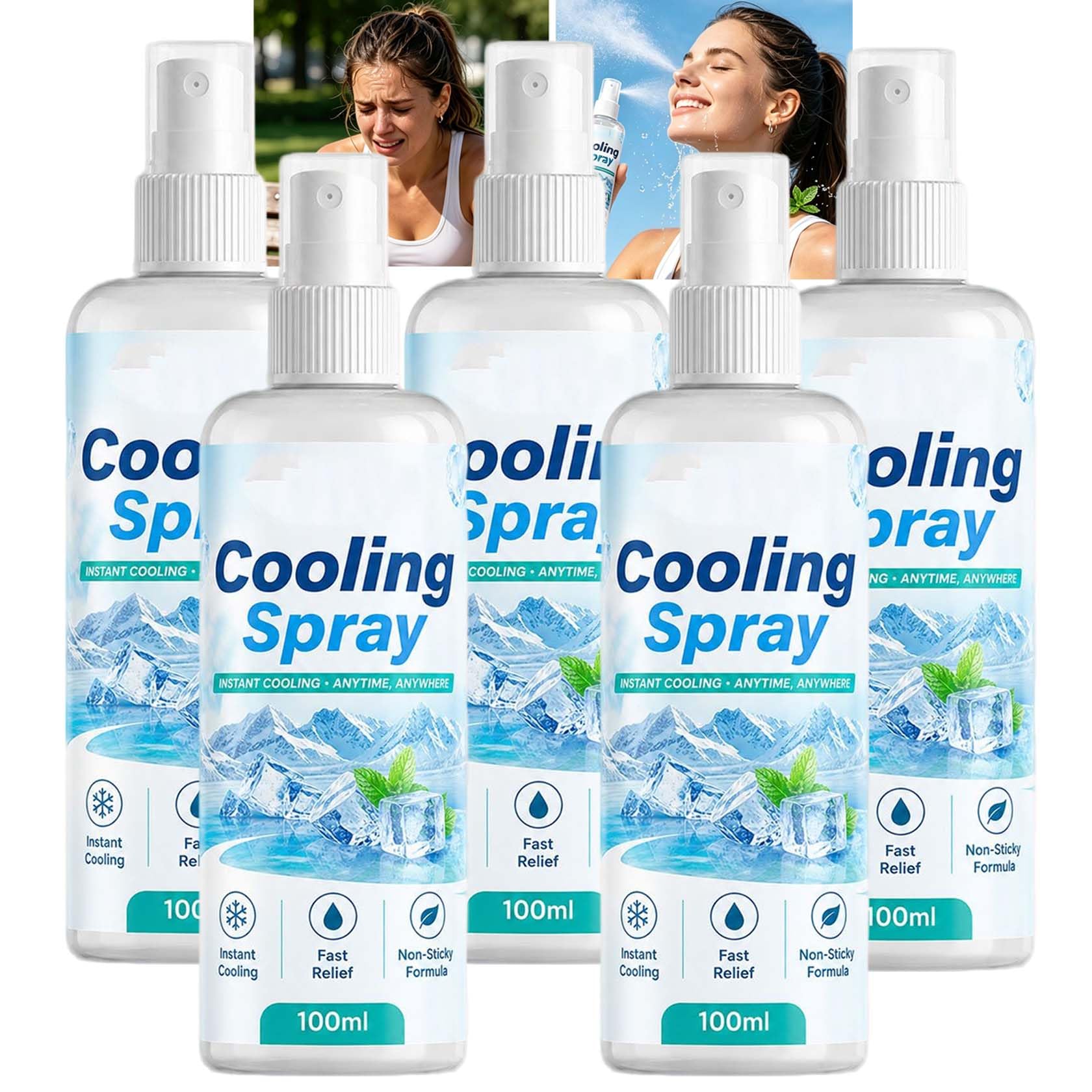 Nebulizzazione rinfrescante istantanea, spray rinfrescante per il corpo, non appiccicoso, leggero, spray rinfrescante sportivo a lunga durata, spray idratante dopo il sole, fresco (5 pezzi)