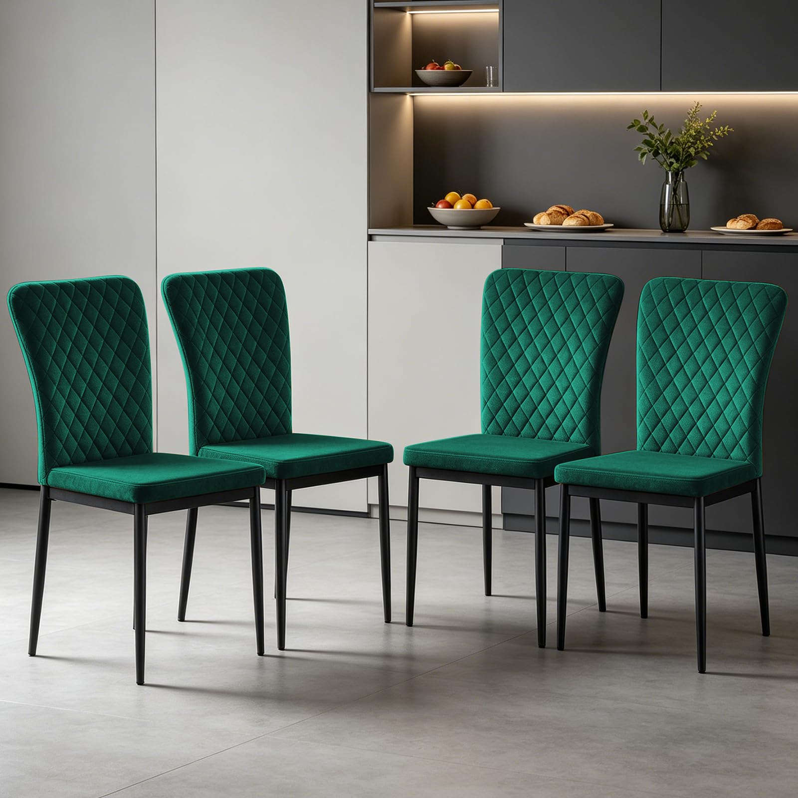 ZOONFA Green Velvet Dining Chairs Set of 4, Padded High Back Metal Legs