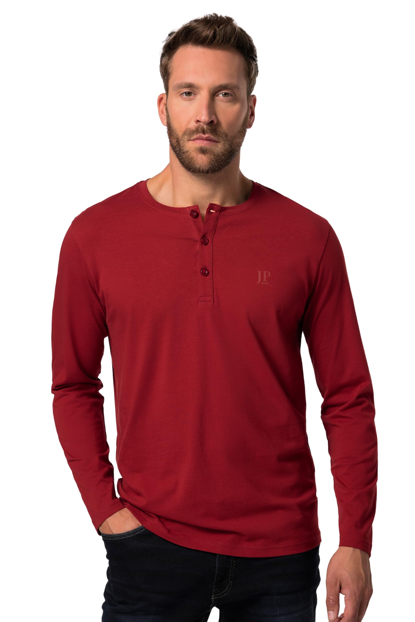 JP 1880 Menswear Big & Tall Plus Size L-8XL Henley, Basic, Top, Long-Sleeve, Button Placket Purple red XXXXXXX-Large 702555546-7XL