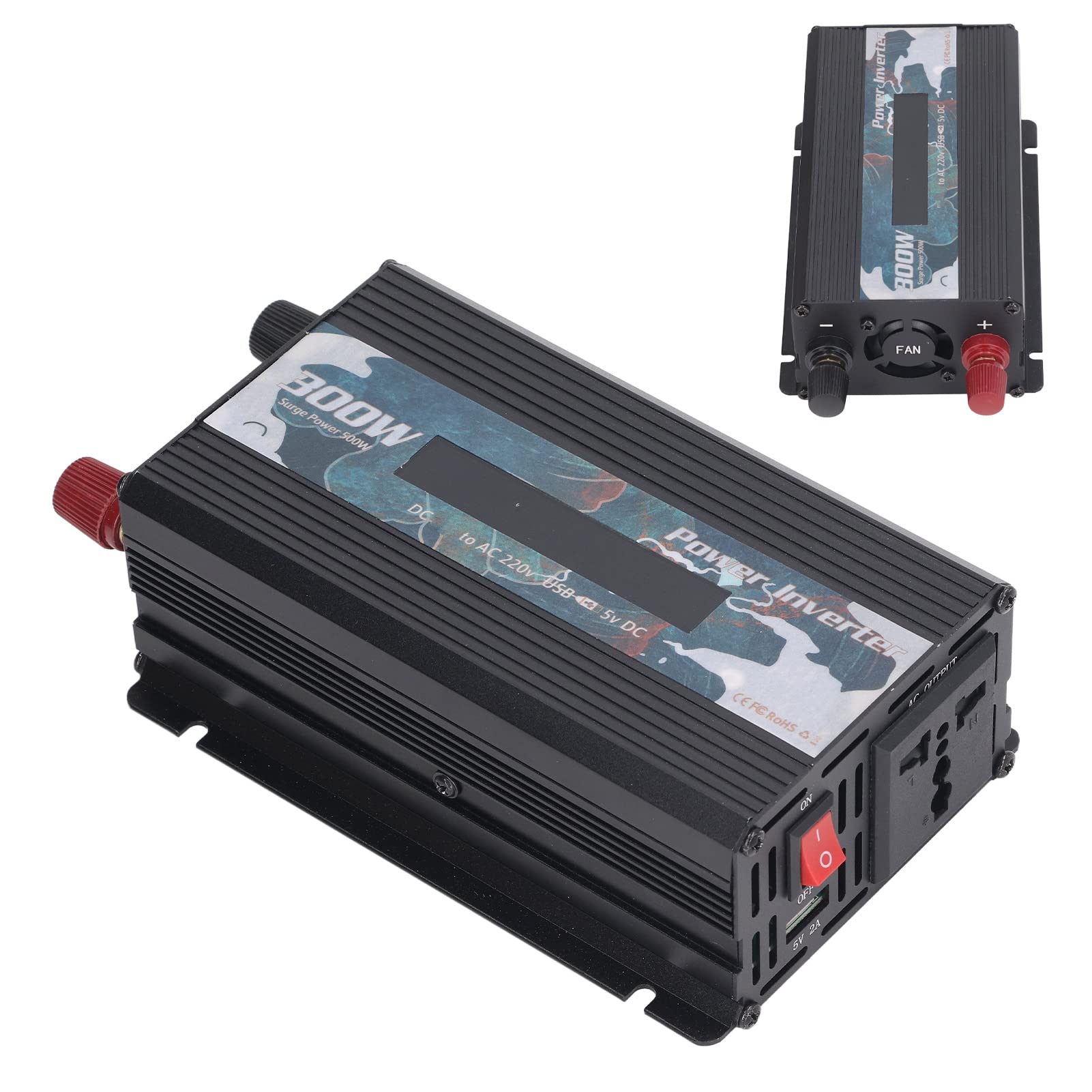 Omabeta Auto-Wechselrichter, Effizienter 300-W-Sinuswellen-Konverter für Laptops, Ventilatoren, Fernseher für den Urlaub, Aluminiumlegierung (DC12V)