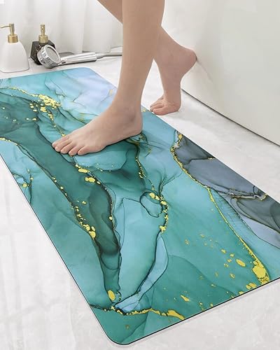 Miniatura 10 de DEXI Alfombra de baño súper absorbente, ultrafina, de perfil bajo, antideslizante, de secado rápido, lavable para fregadero, ducha, inodoro, 17 x 43