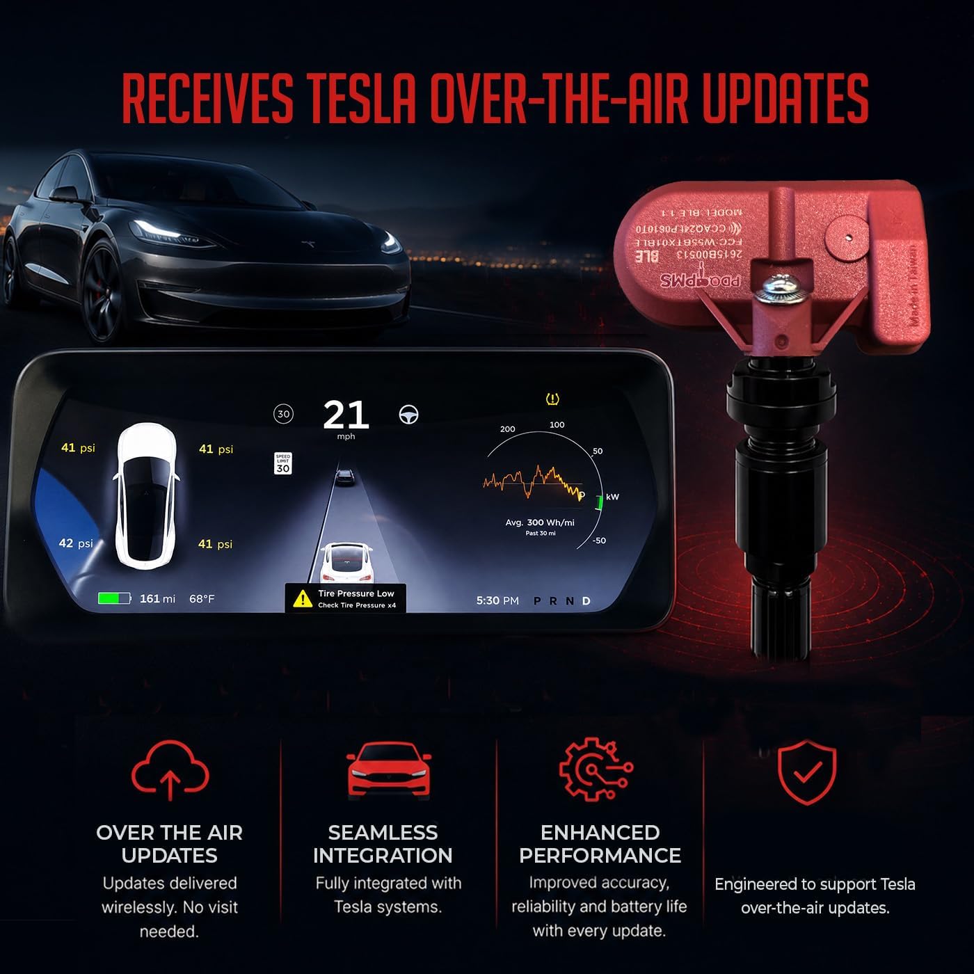 Wheel Accessories Parts PDQ TPMS (BLE) Tire Pressure Sensor Metal Stem for Tesla Model 2020 + 3,Y, 2022 + S, X Equivalent to: Direct Replacement OE Part # OEM: 1490701-01-B ｜ 1490701-01-A