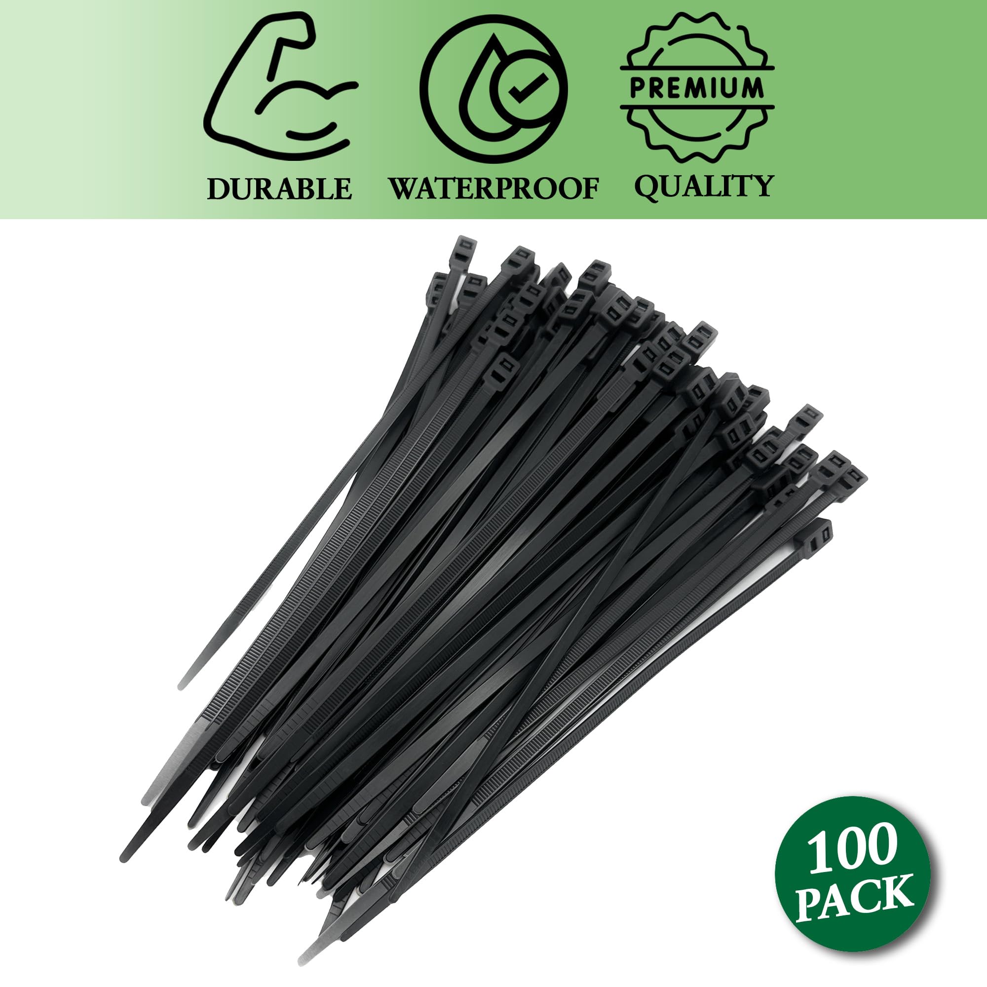 Boltza® Double-Loop Cable Ties, Black, 4.8mm x 200mm, Pack of 100 - Heavy-Duty, UV-Resistant Nylon - Image 3