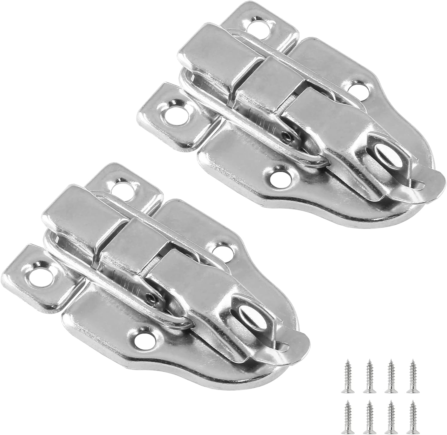 Zorfeter 2Pcs Modern Silver Duckbilled Hasp Clasp Latch Lock | Toggle Latch with Padlock Hole, For Jewelry Box Cabinet Toolbox, Vintage Suitcases, Screws Included