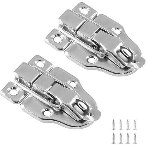 Zorfeter 2Pcs Modern Silver Style Duckbilled Hasp Clasp Latch Lock Box Toggle Latch with Padlock Hole for Jewelry Box Cabinet Toolbox Vintage Suitcases (with Screws)